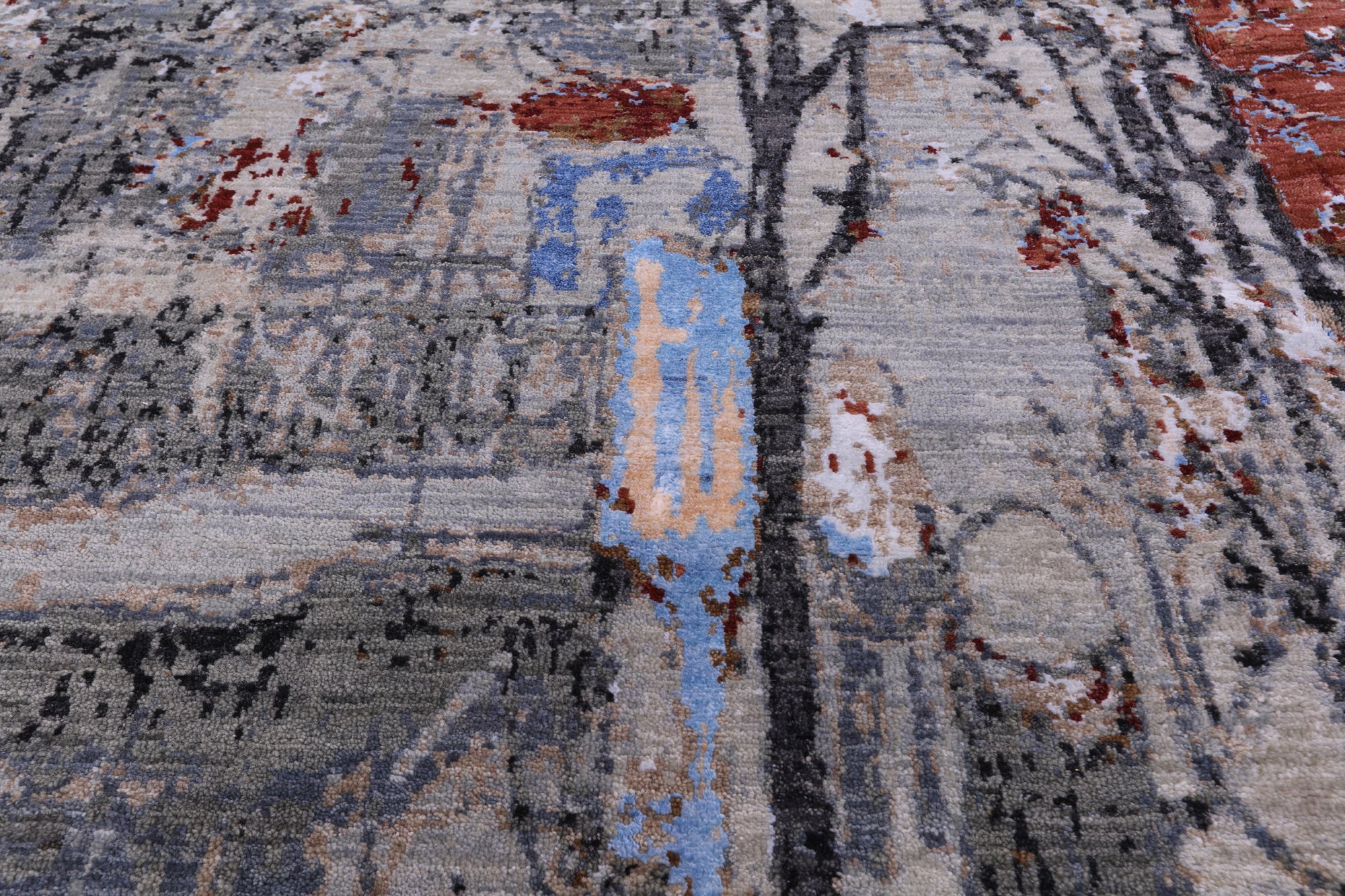 Modern Handmade Wool & Silk Urban Design Rug - 9' 2" X 12' 1" - Golden Nile