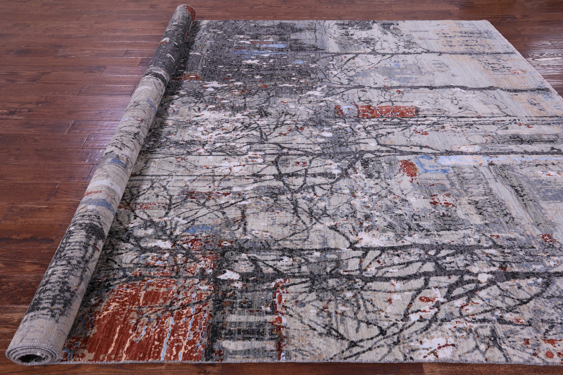 Modern Handmade Wool & Silk Urban Design Rug - 9' 2" X 12' 1" - Golden Nile