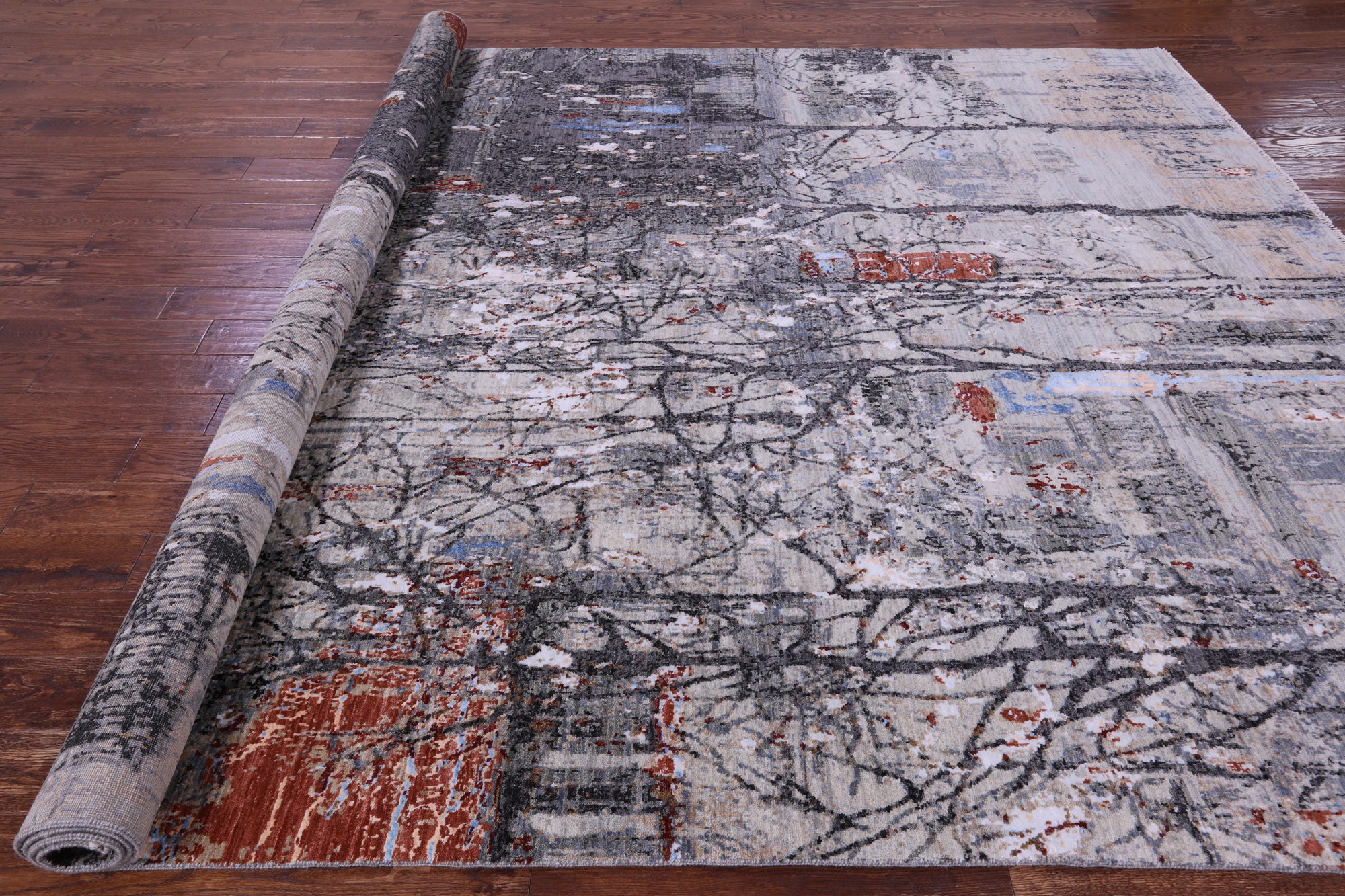 Modern Handmade Wool & Silk Urban Design Rug - 9' 2" X 12' 1" - Golden Nile