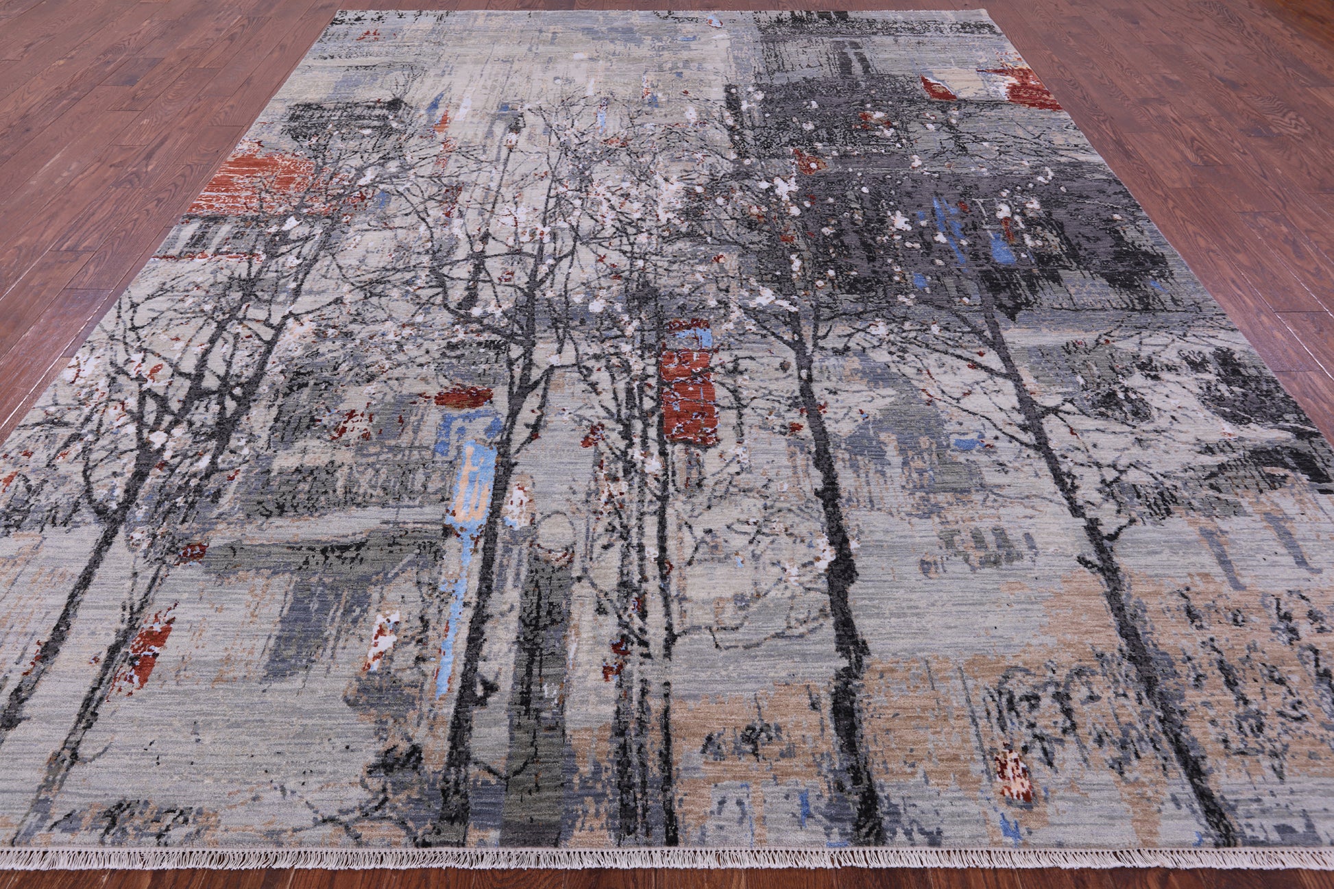 Modern Handmade Wool & Silk Urban Design Rug - 9' 2" X 12' 1" - Golden Nile