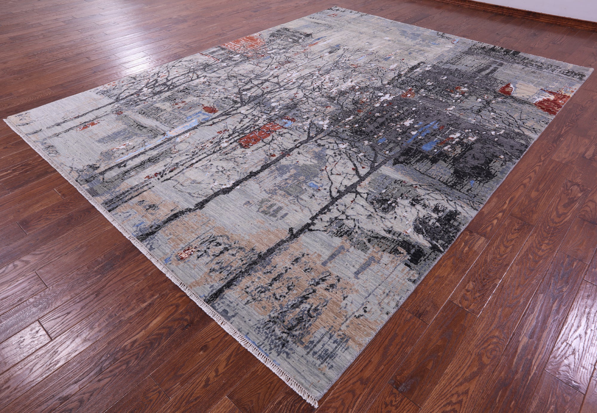 Modern Handmade Wool & Silk Urban Design Rug - 9' 2" X 12' 1" - Golden Nile