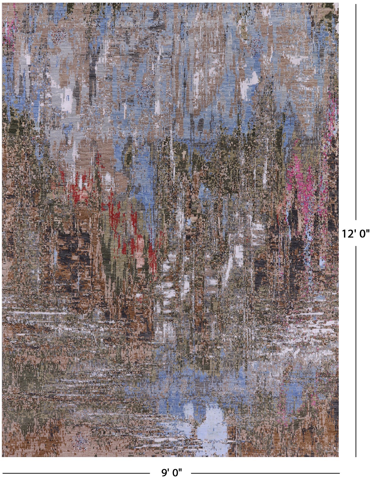 Abstract Modern Hand Knotted Wool & Silk Rug - 9' 0" X 12' 0" - Golden Nile