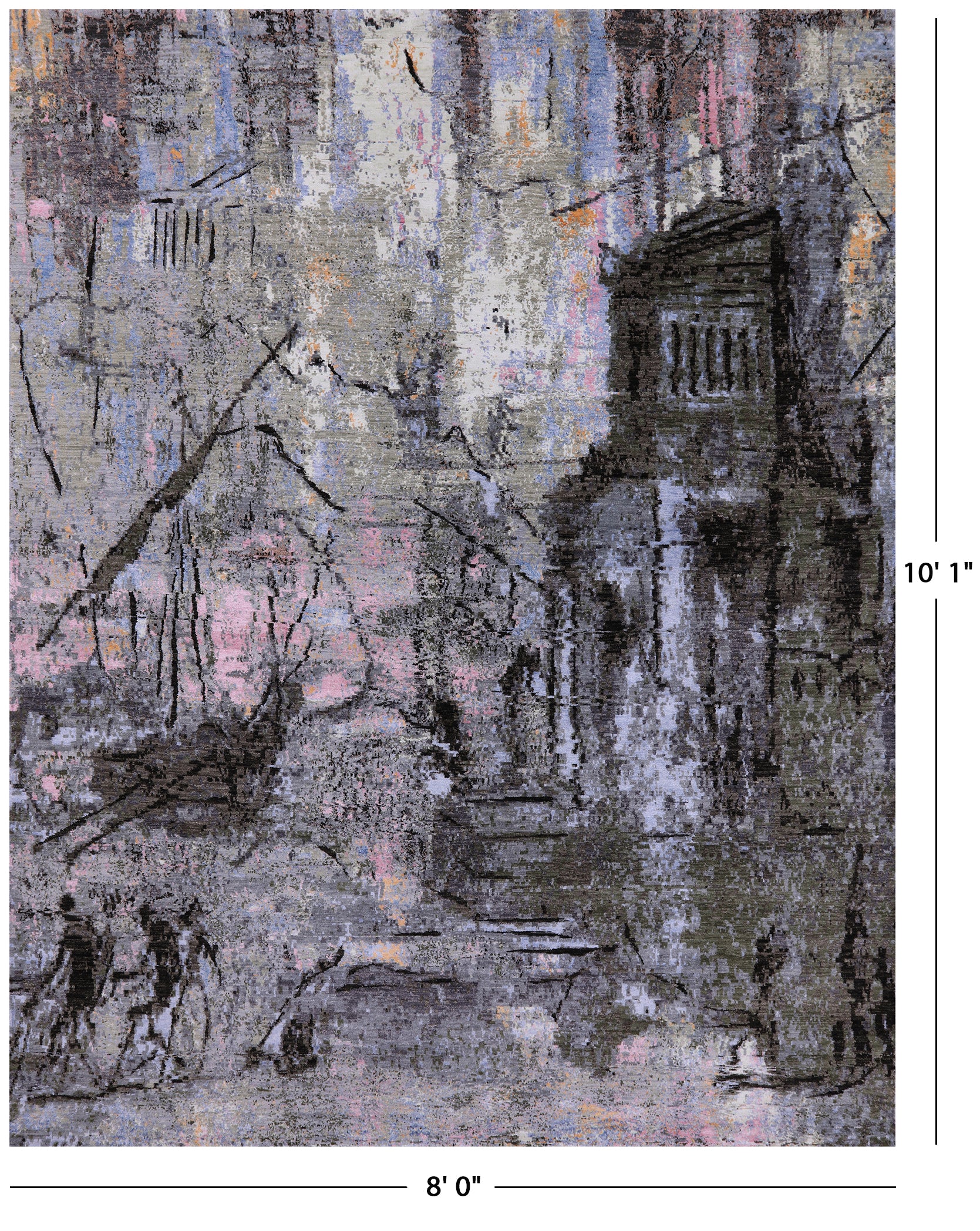 Central Park Design Modern Hand Knotted Wool & Silk Rug - 8' 0" X 10' 1" - Golden Nile