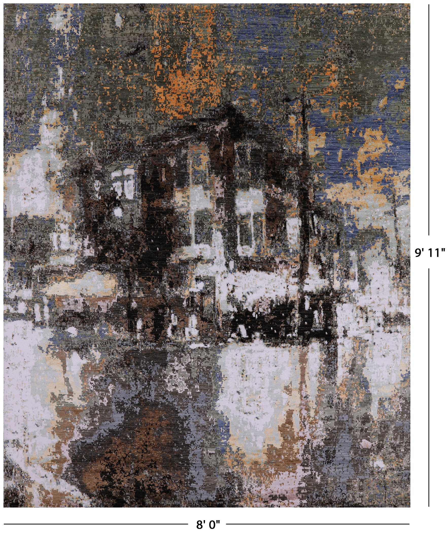 House In The Hills Design Modern Hand Knotted Wool & Silk Rug - 8' 0" X 9' 11" - Golden Nile
