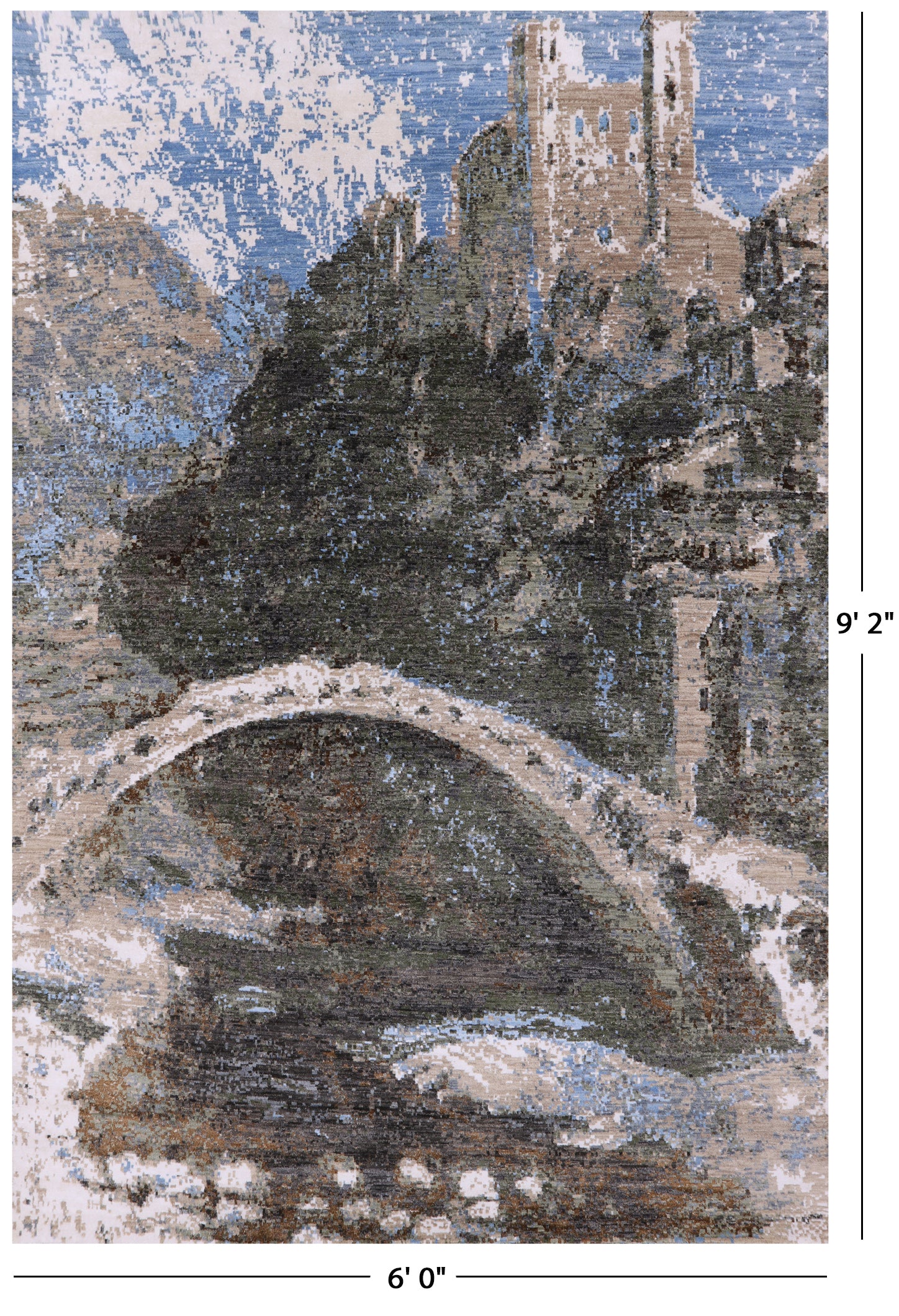 Castle View Design Modern Hand Knotted Wool & Silk Rug - 6' 0" X 9' 2" - Golden Nile