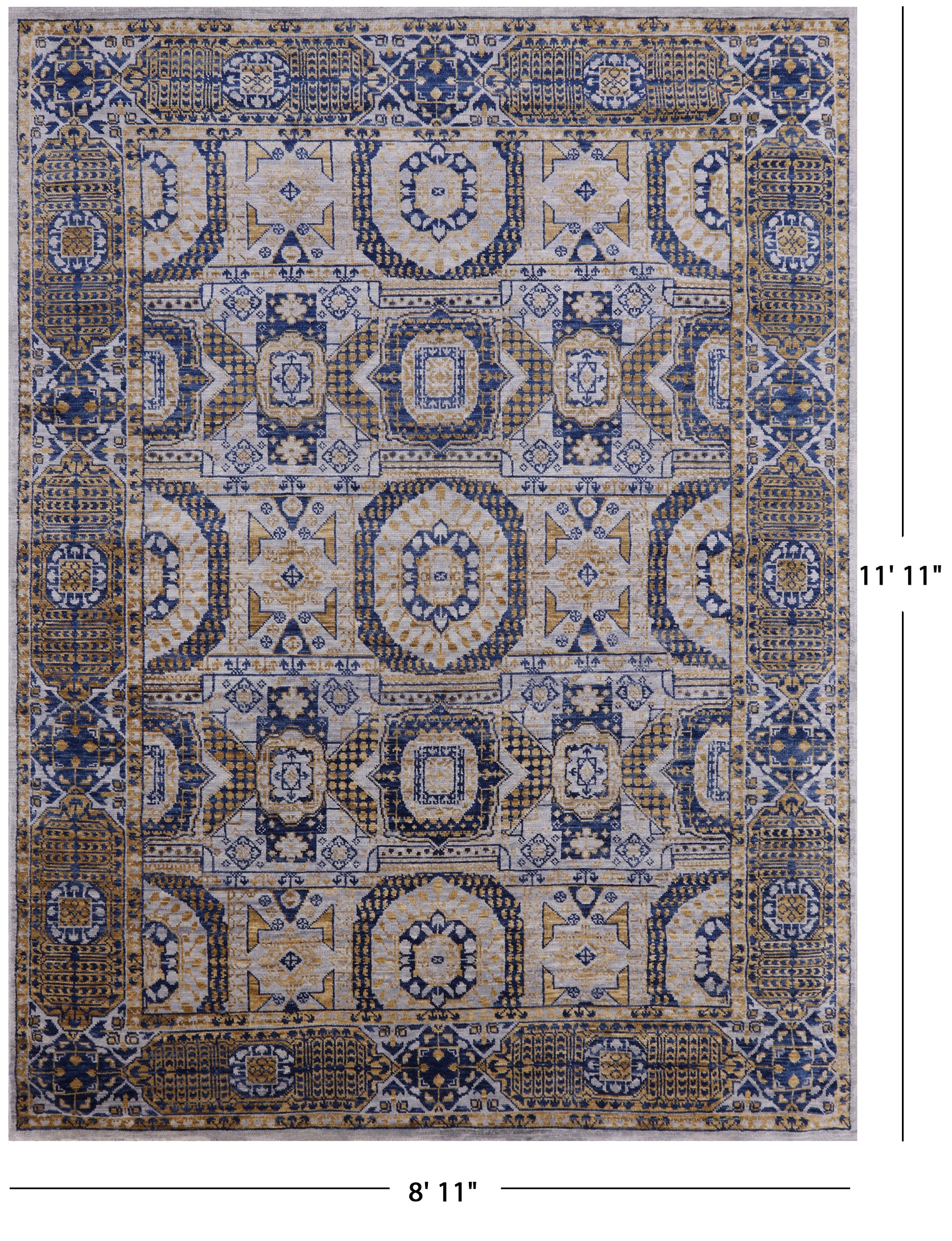 Geometric Persian Mamluk Handmade Wool Rug - 8' 11" X 11' 11" - Golden Nile