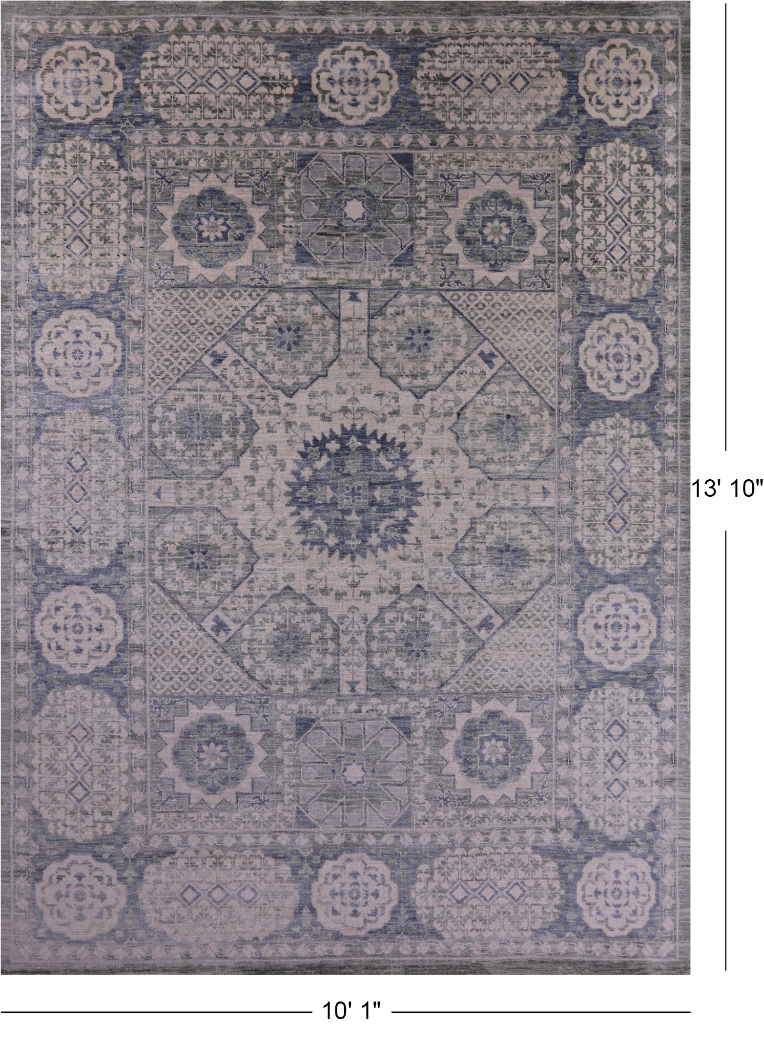 Geometric Persian Mamluk Hand Knotted Wool Rug - 10' 1" X 13' 10" - Golden Nile