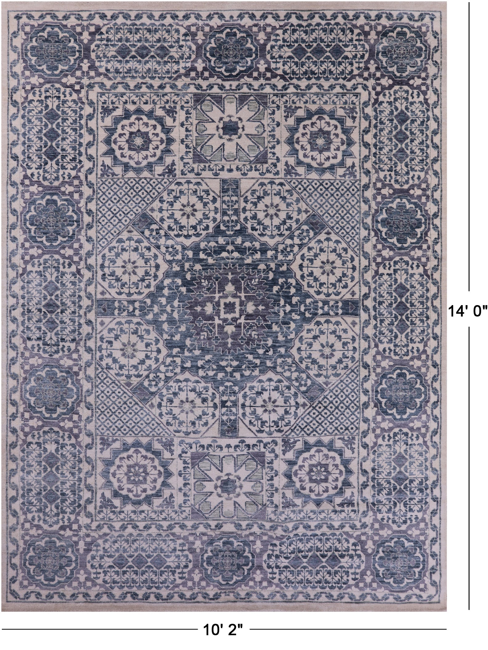 Ivory Geometric Persian Mamluk Hand Knotted Wool Rug - 10' 2" X 14' 0" - Golden Nile