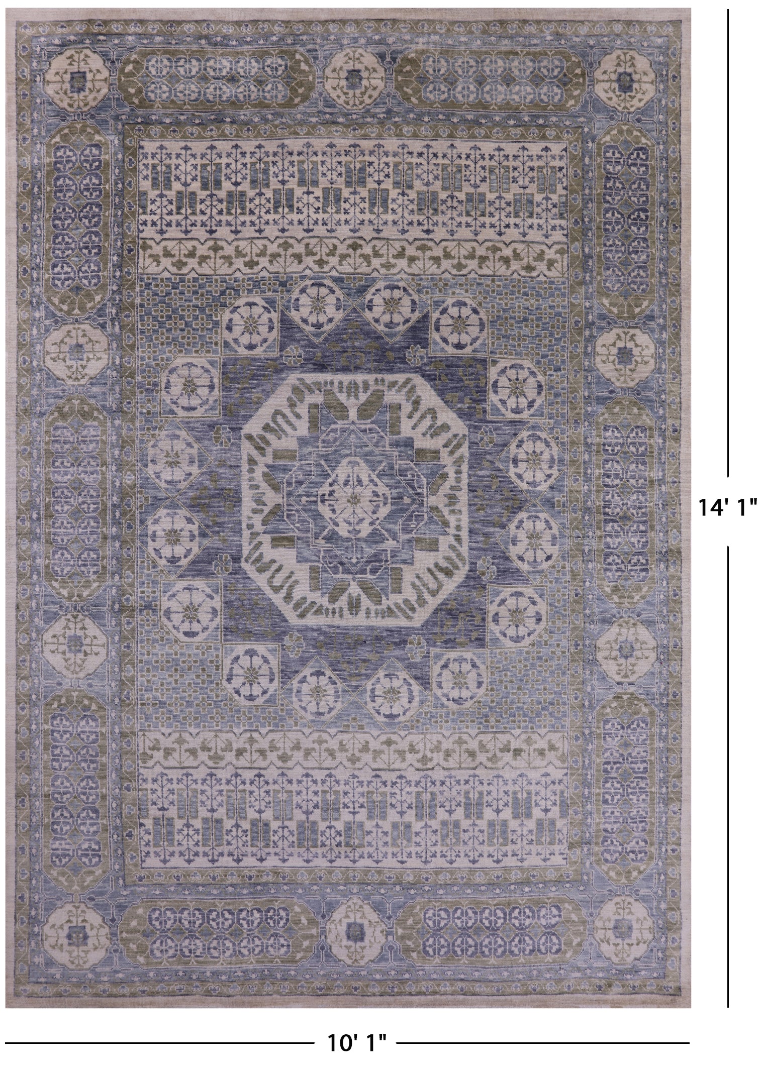 Geometric Persian Mamluk Hand Knotted Wool Rug - 10' 1" X 14' 1" - Golden Nile