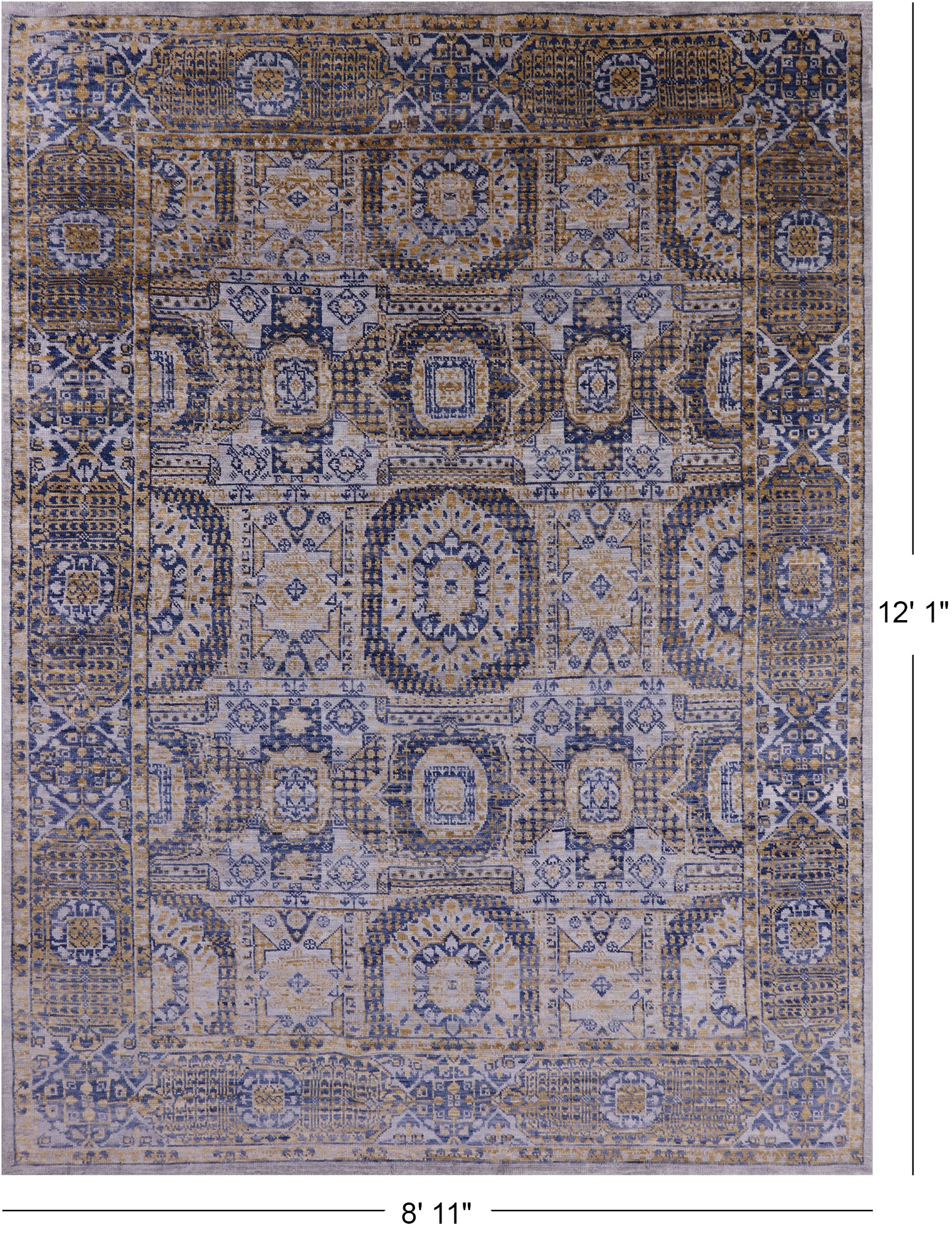 Geometric Persian Mamluk Hand Knotted Wool Rug - 8' 11" X 12' 1" - Golden Nile