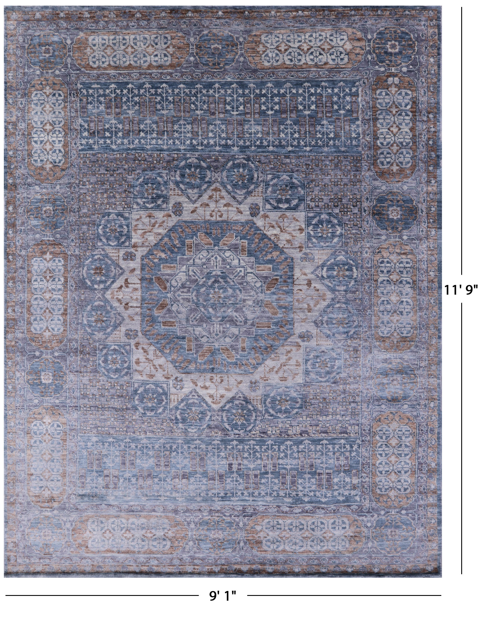 Geometric Persian Mamluk Hand Knotted Wool Rug - 9' 1" X 11' 9" - Golden Nile