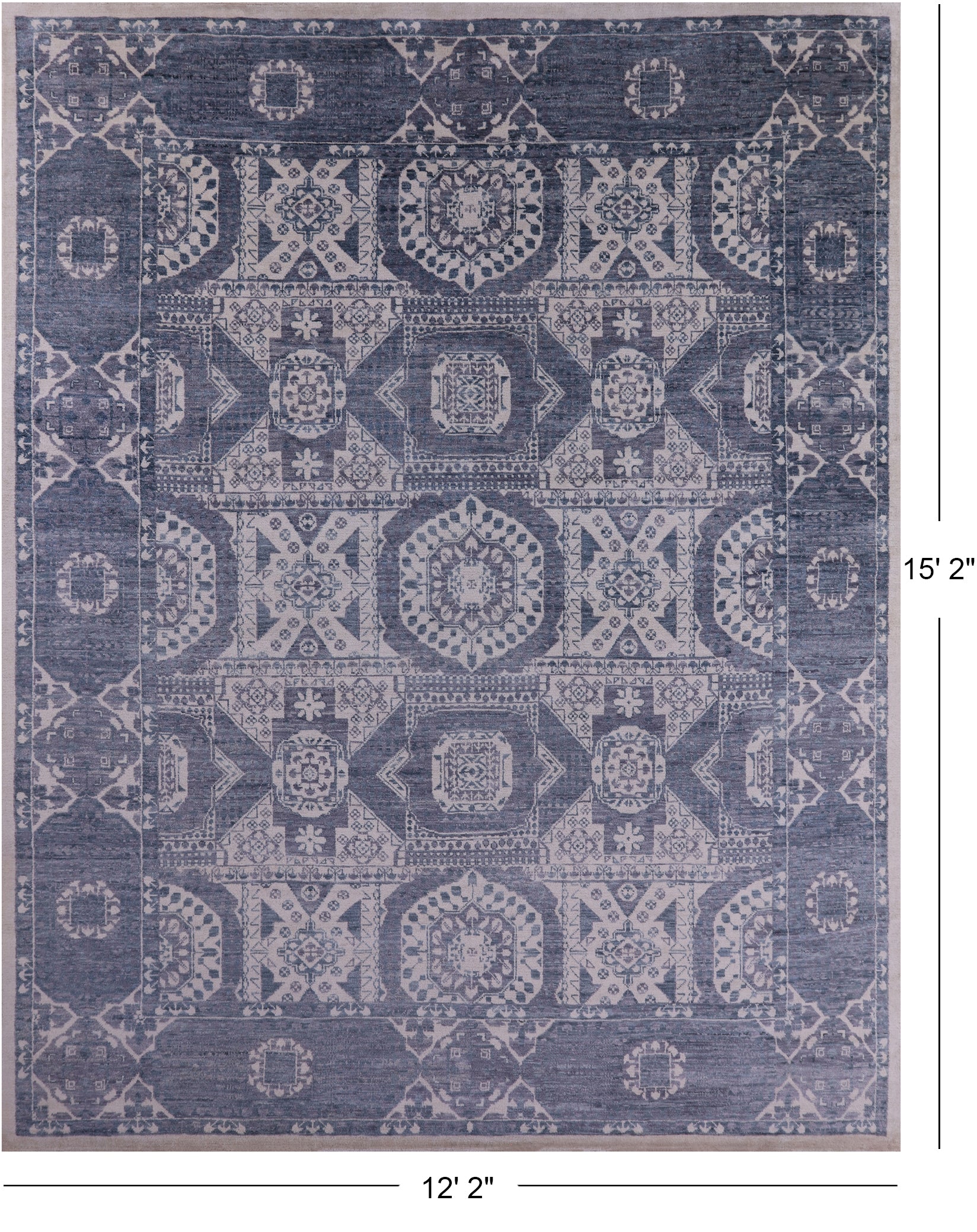 Grey Geometric Persian Mamluk Hand Knotted Wool Rug - 12' 2" X 15' 2" - Golden Nile
