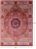 Red Geometric Persian Mamluk Handmade Wool Rug - 9' 0" X 12' 9" - Golden Nile