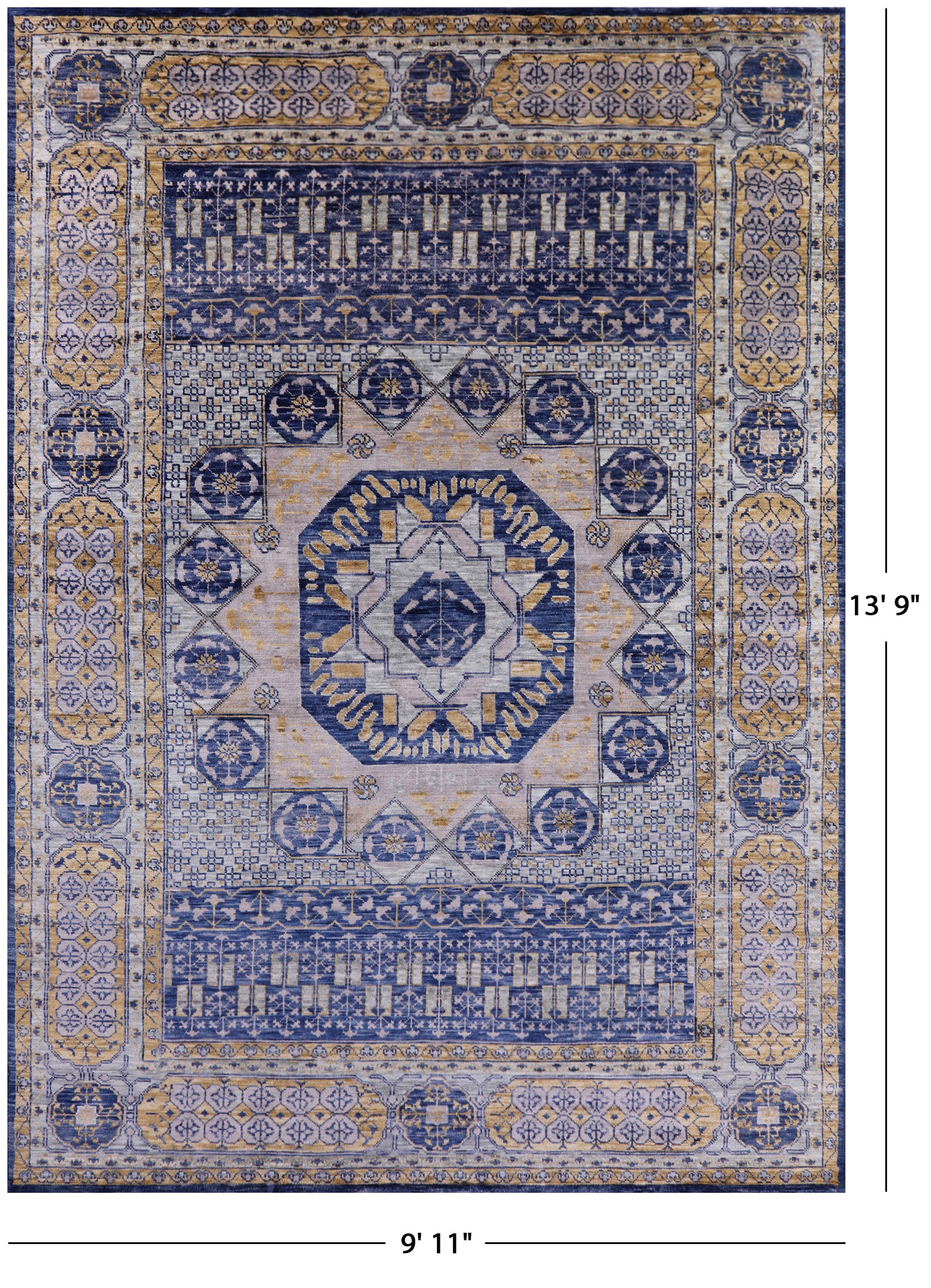 Blue Geometric Persian Mamluk Hand Knotted Wool Rug - 9' 11" X 13' 9" - Golden Nile