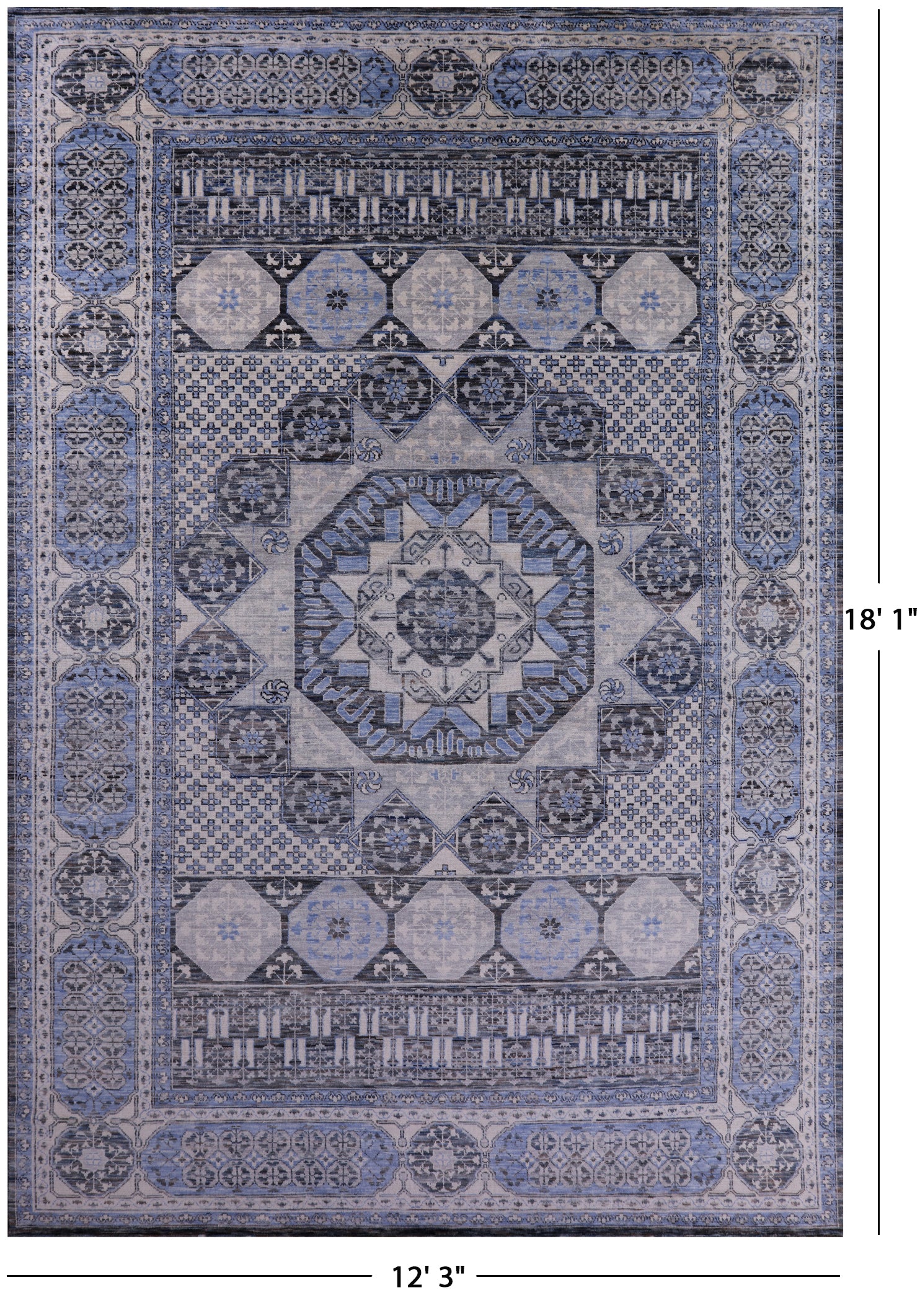 Geometric Persian Mamluk Handmade Wool Rug - 12' 3" X 18' 1" - Golden Nile