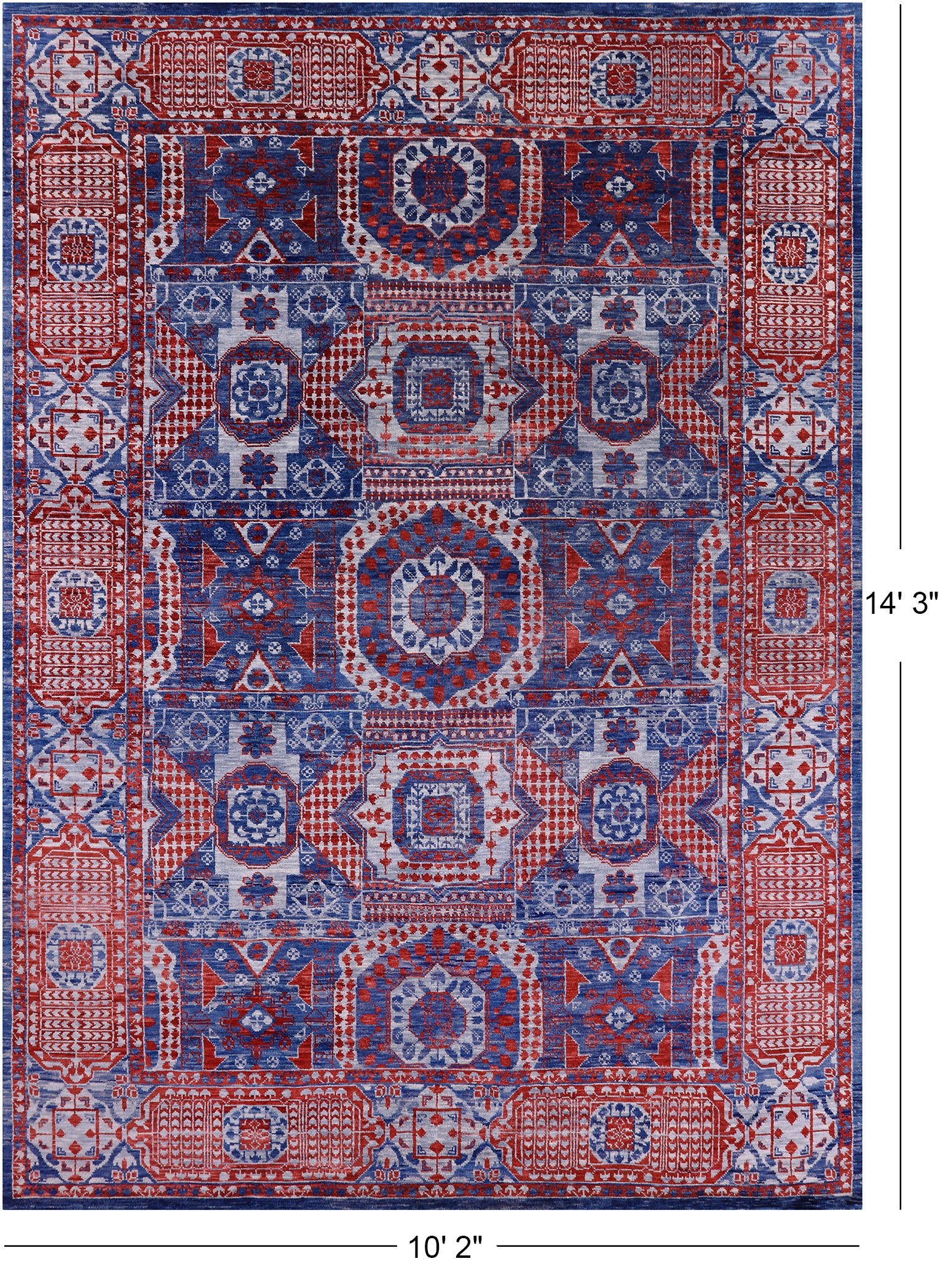Geometric Persian Mamluk Hand Knotted Wool Rug - 10' 2" X 14' 3" - Golden Nile