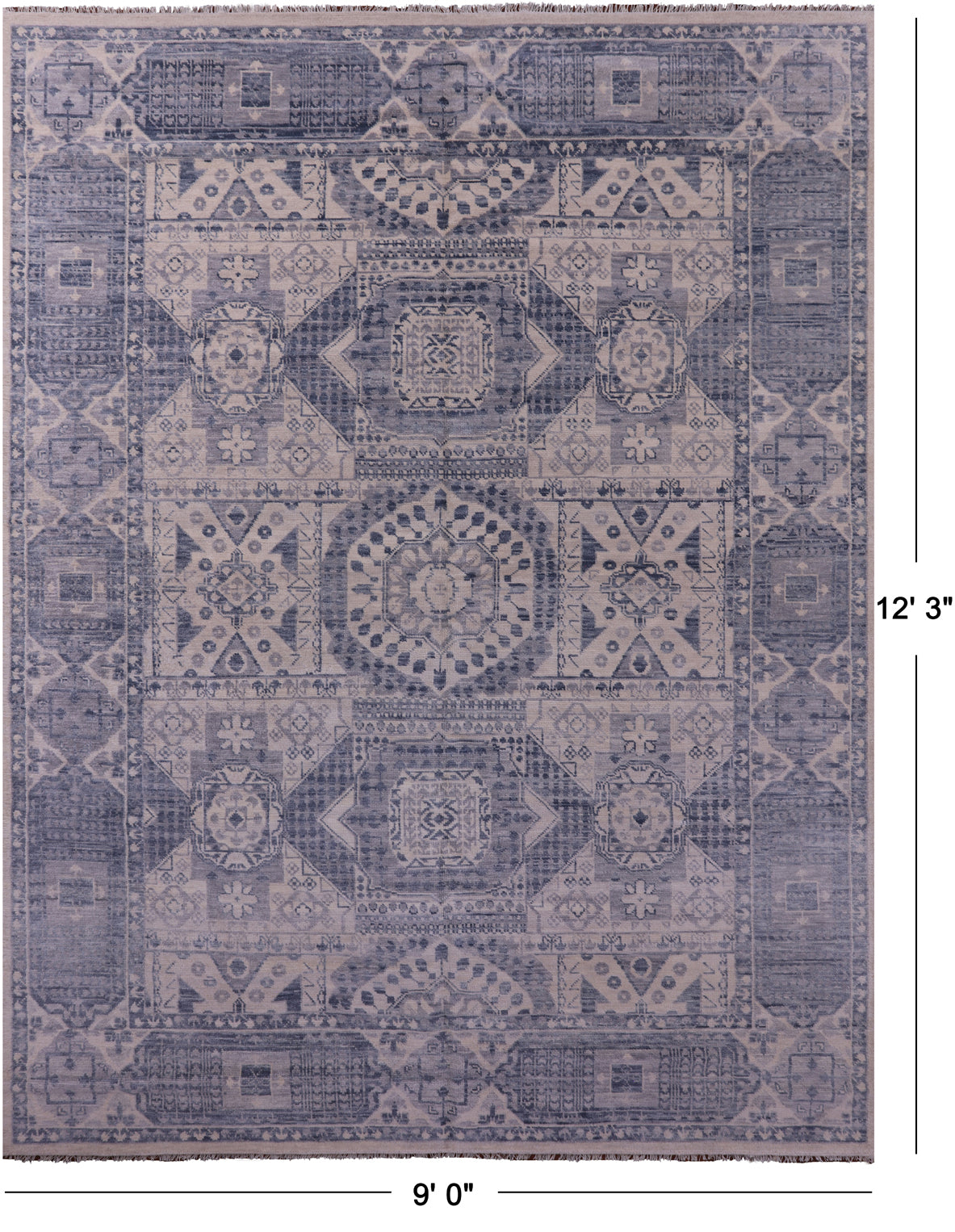 Ivory Geometric Persian Mamluk Hand Knotted Wool Rug - 9' 0" X 12' 3" - Golden Nile