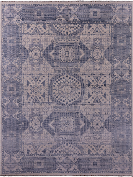 Ivory Geometric Persian Mamluk Hand Knotted Wool Rug - 9' 0" X 12' 3" - Golden Nile