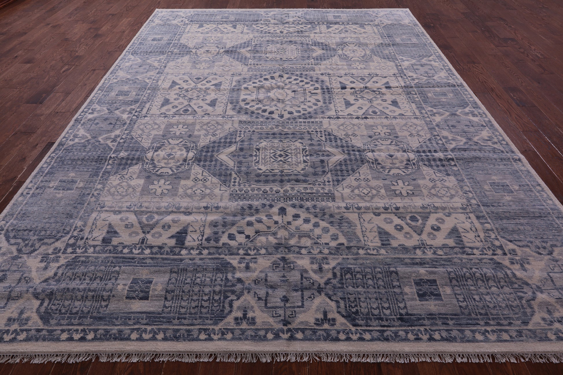 Ivory Geometric Persian Mamluk Hand Knotted Wool Rug - 9' 0" X 12' 3" - Golden Nile