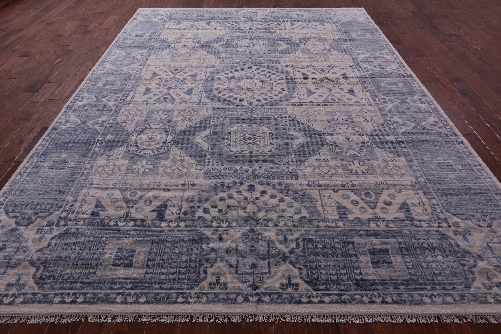 Ivory Geometric Persian Mamluk Hand Knotted Wool Rug - 9' 0" X 12' 3" - Golden Nile