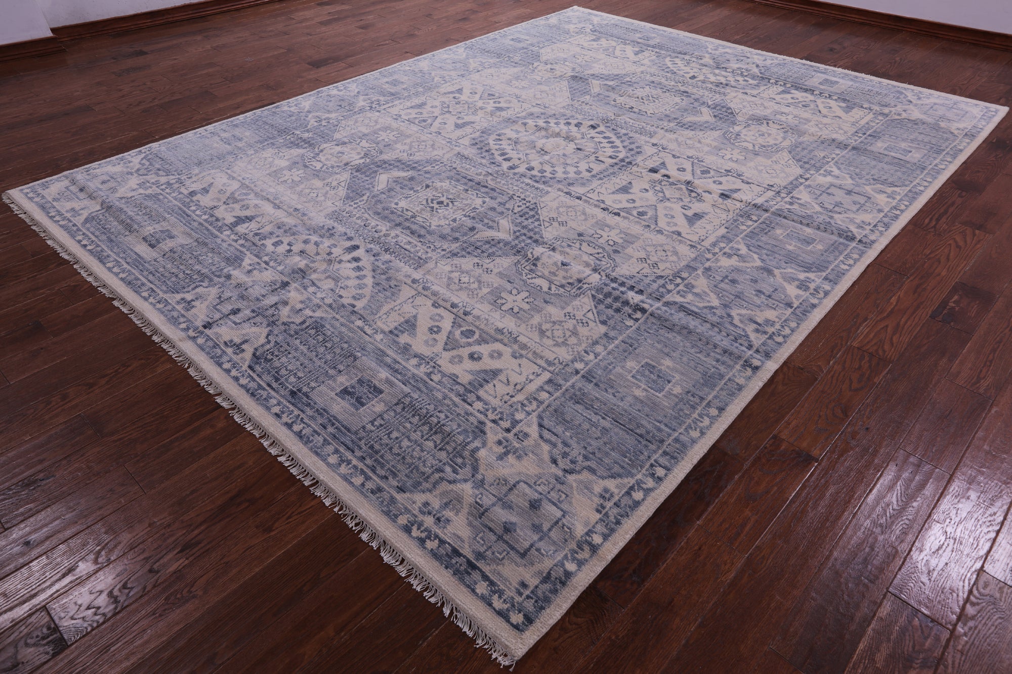 Ivory Geometric Persian Mamluk Hand Knotted Wool Rug - 9' 0" X 12' 3" - Golden Nile