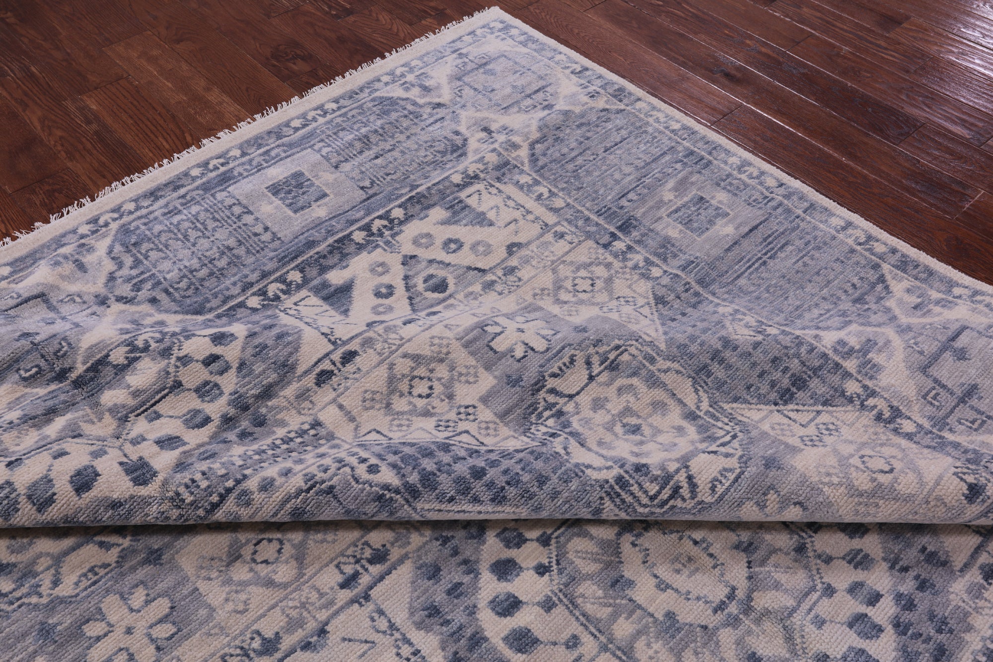 Ivory Geometric Persian Mamluk Hand Knotted Wool Rug - 9' 0" X 12' 3" - Golden Nile