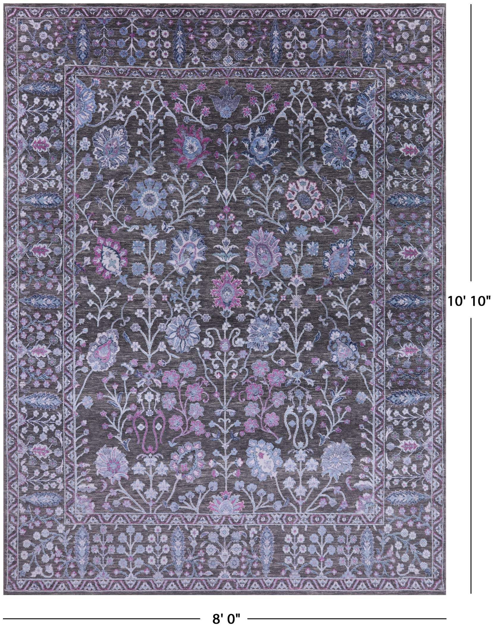 Grey Contemporary Hand Knotted Wool & Silk Rug - 8' 0" X 10' 10" - Golden Nile