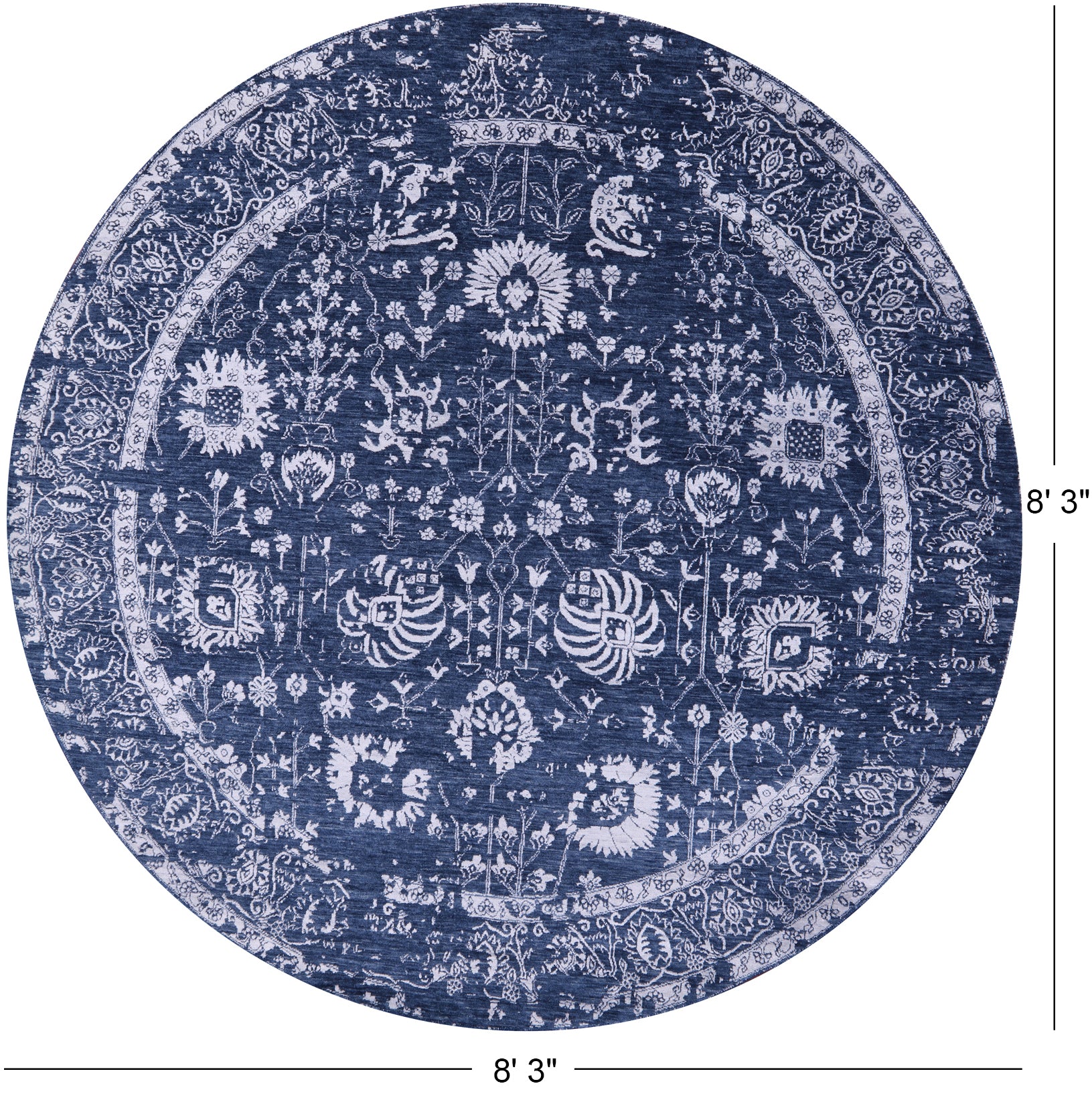 Blue Round Modern Handmade Wool & Silk Rug - 8' 3" X 8' 3" - Golden Nile