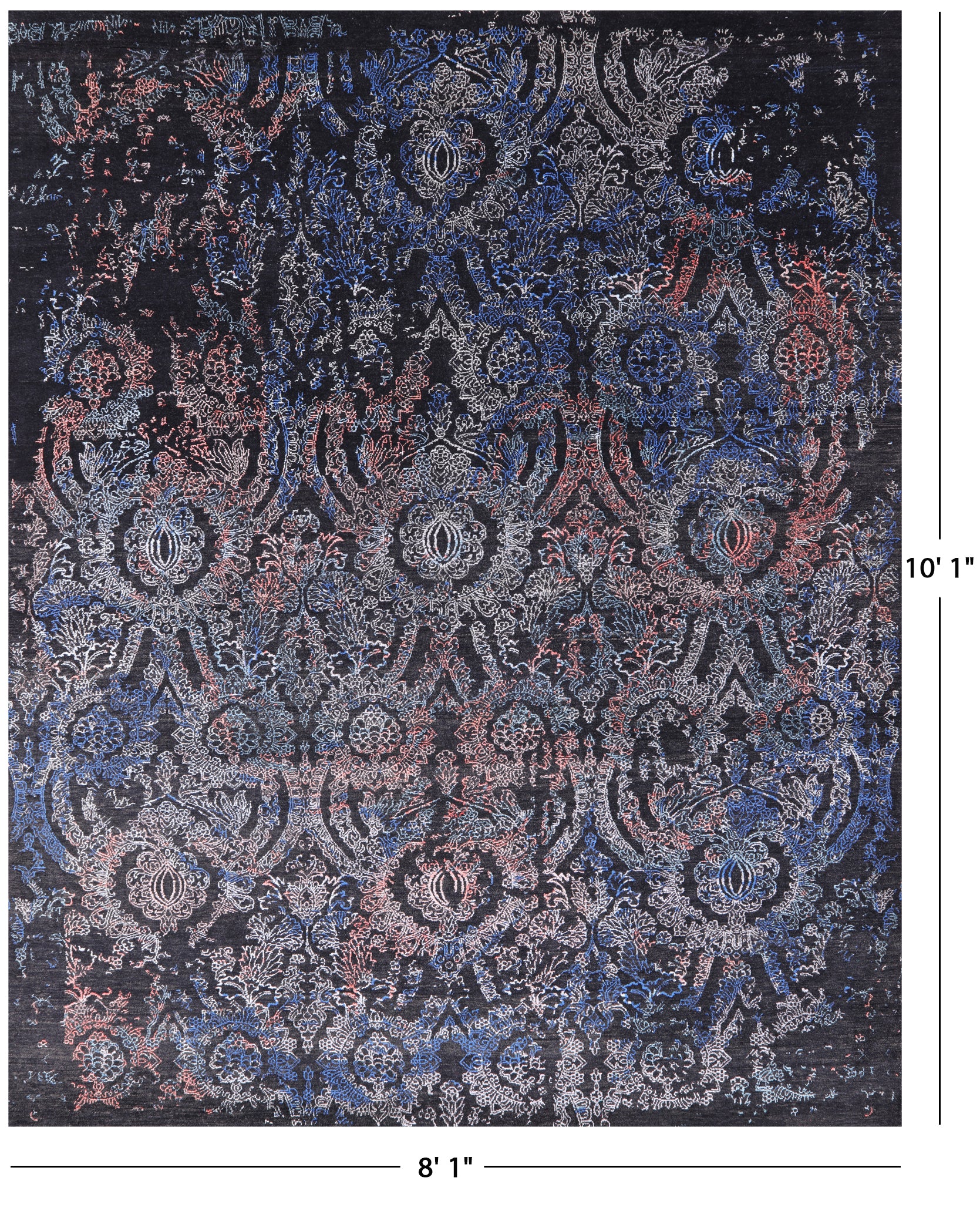 Black Persian Hand Knotted Wool & Silk Rug - 8' 1" X 10' 1" - Golden Nile