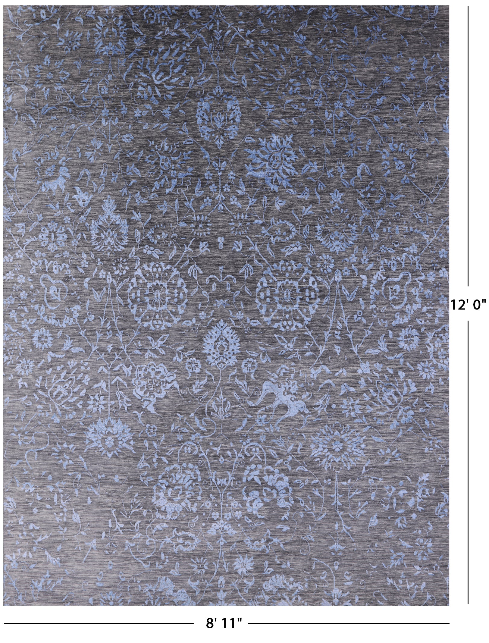 Grey Modern Handmade Wool & Silk Rug - 8' 11" X 12' 0" - Golden Nile
