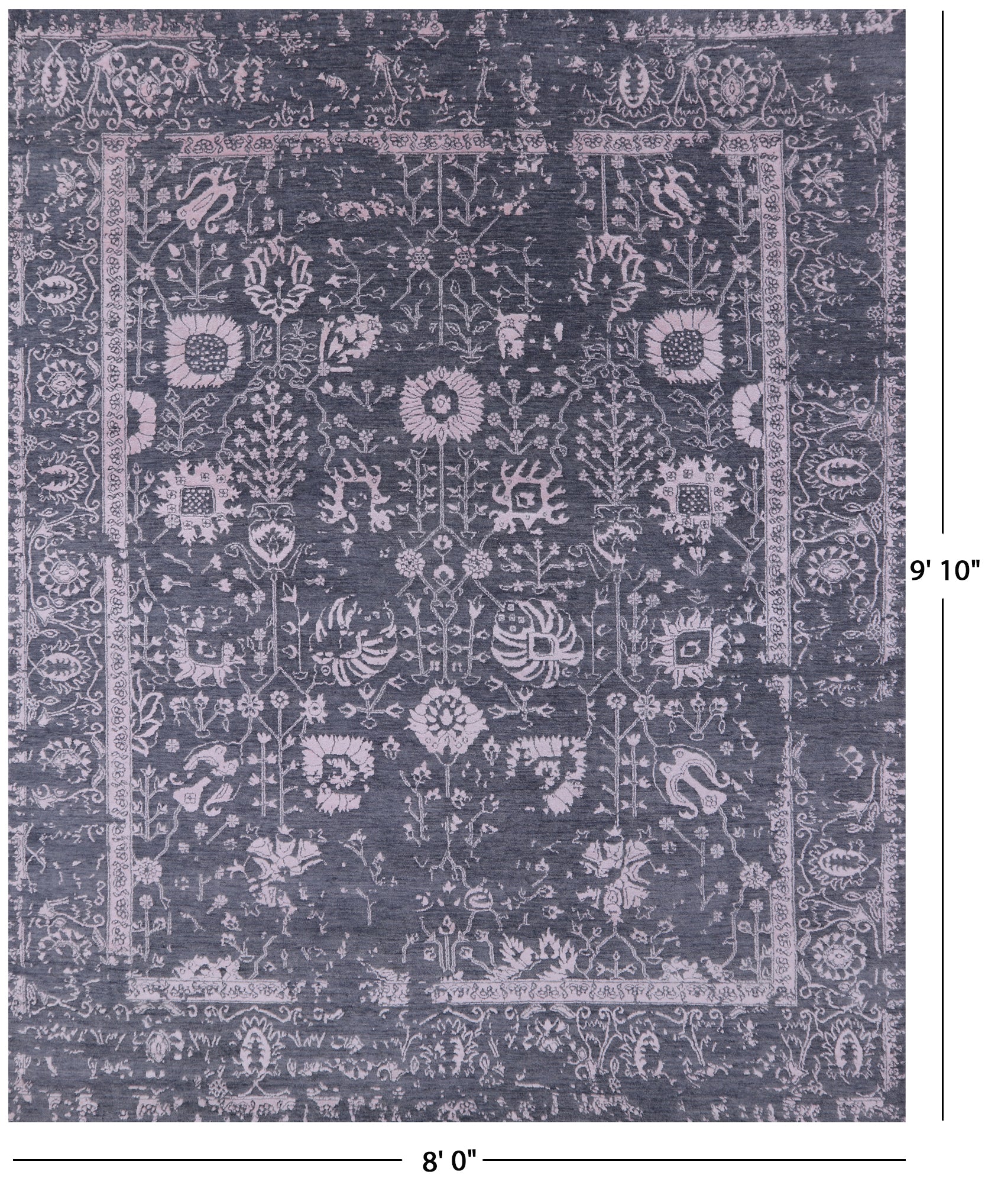 Grey Contemporary Hand Knotted Wool & Silk Rug - 8' 0" X 9' 10" - Golden Nile