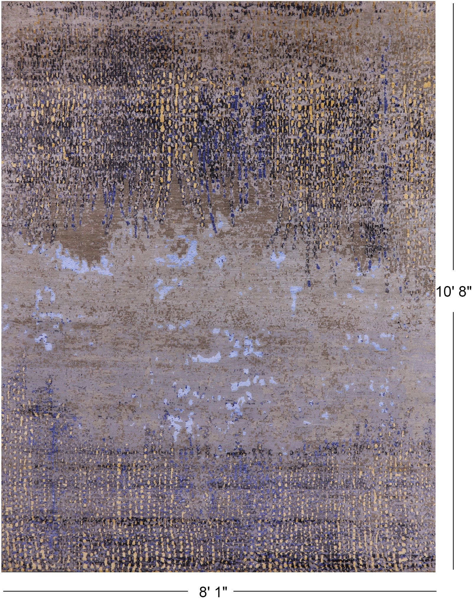Abstract Modern Hand Knotted Wool & Silk Rug - 8' 1" X 10' 8" - Golden Nile