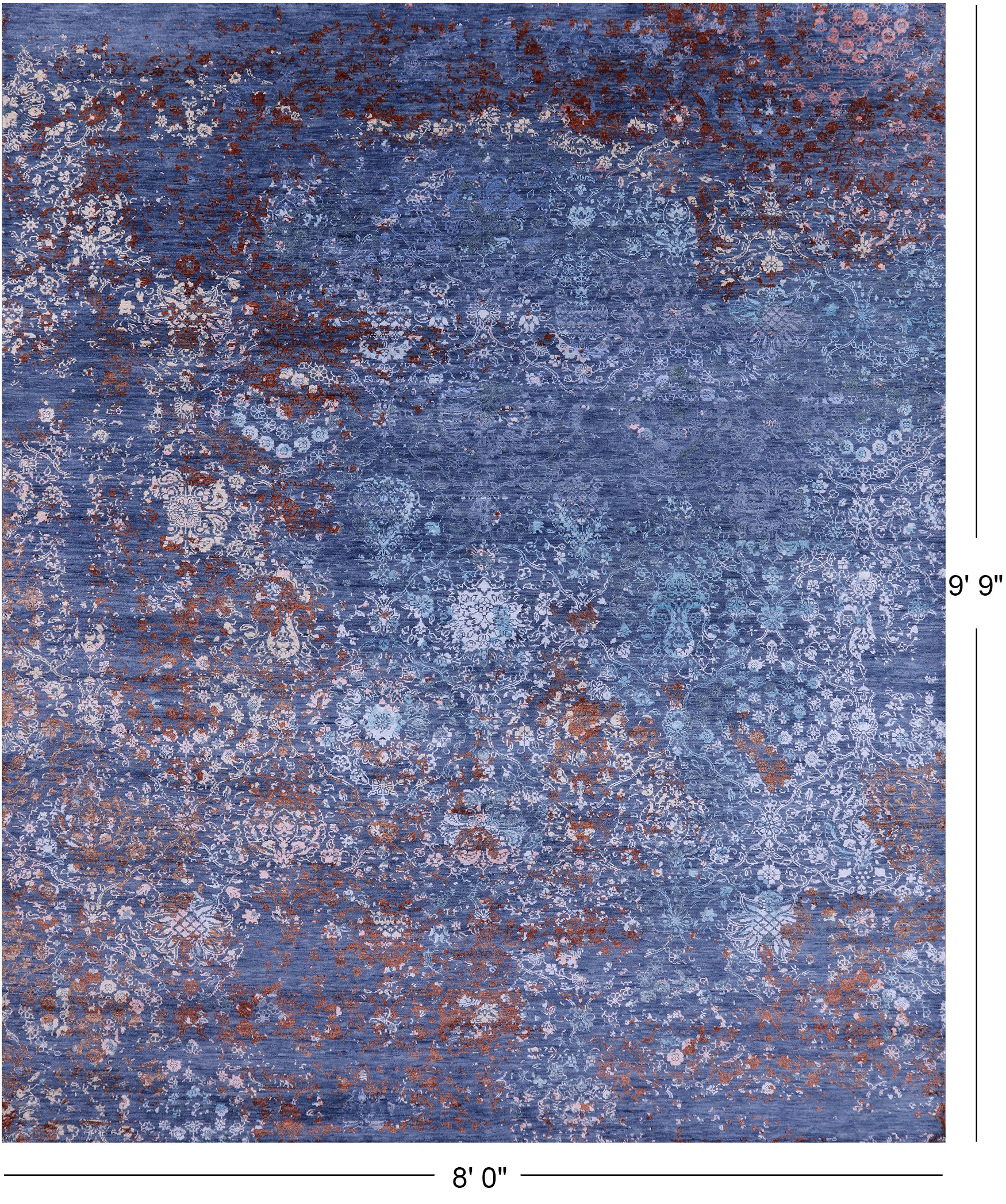Blue Contemporary Hand Knotted Wool & Silk Rug - 8' 0" X 9' 9" - Golden Nile