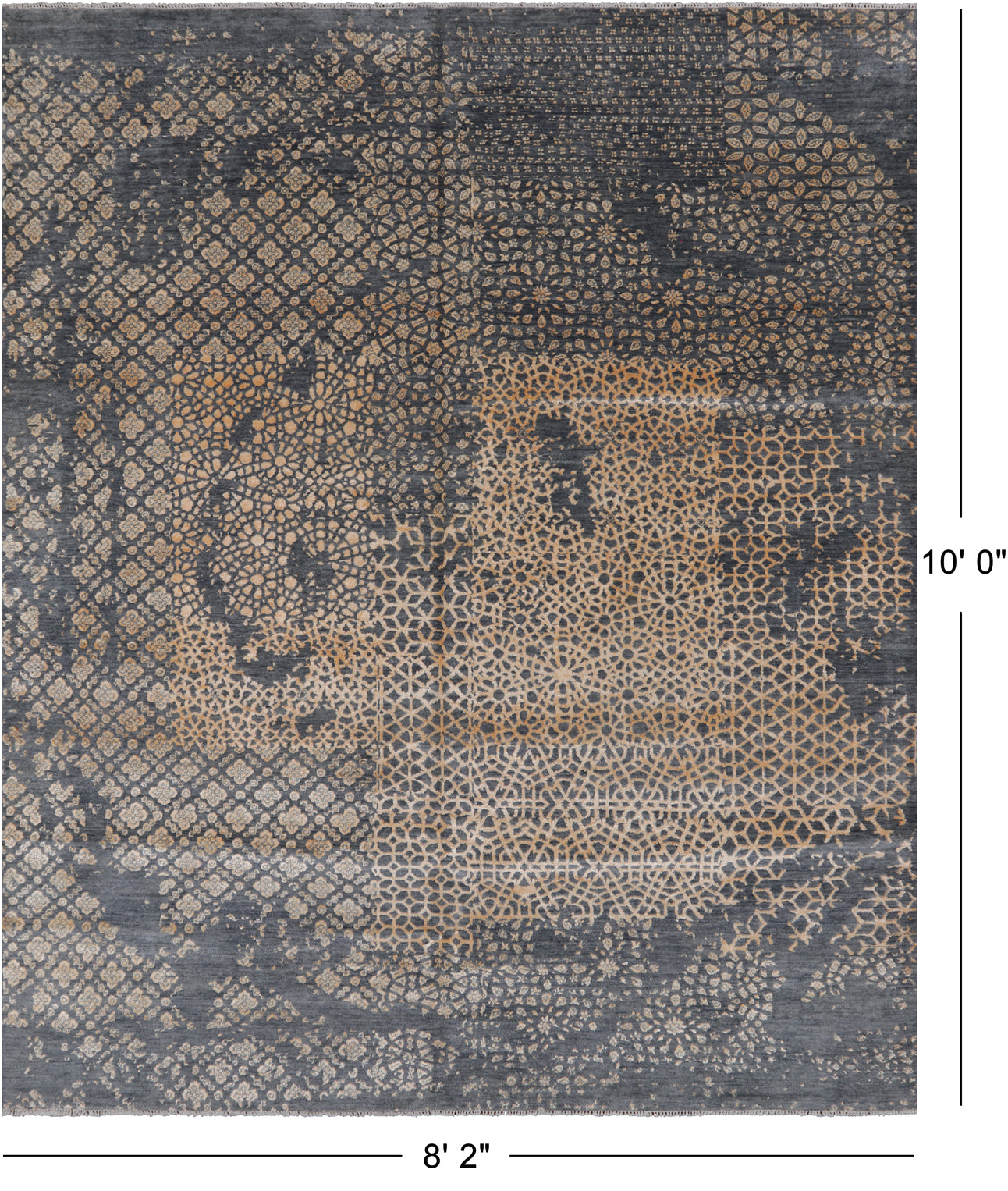 SUPER SALE Grey Abstract Modern Hand Knotted Wool & Silk Rug - 8' 2" X 10' 0"