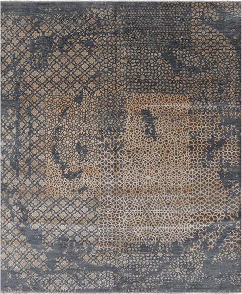 SUPER SALE Grey Abstract Modern Hand Knotted Wool & Silk Rug - 8' 2" X 10' 0"