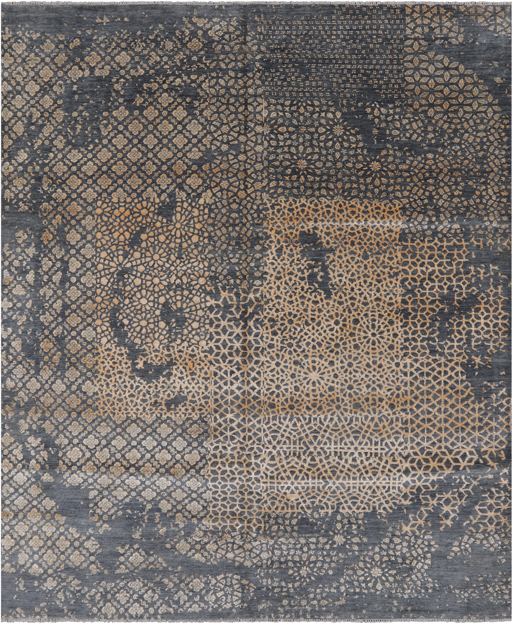 SUPER SALE Grey Abstract Modern Hand Knotted Wool & Silk Rug - 8' 2" X 10' 0"