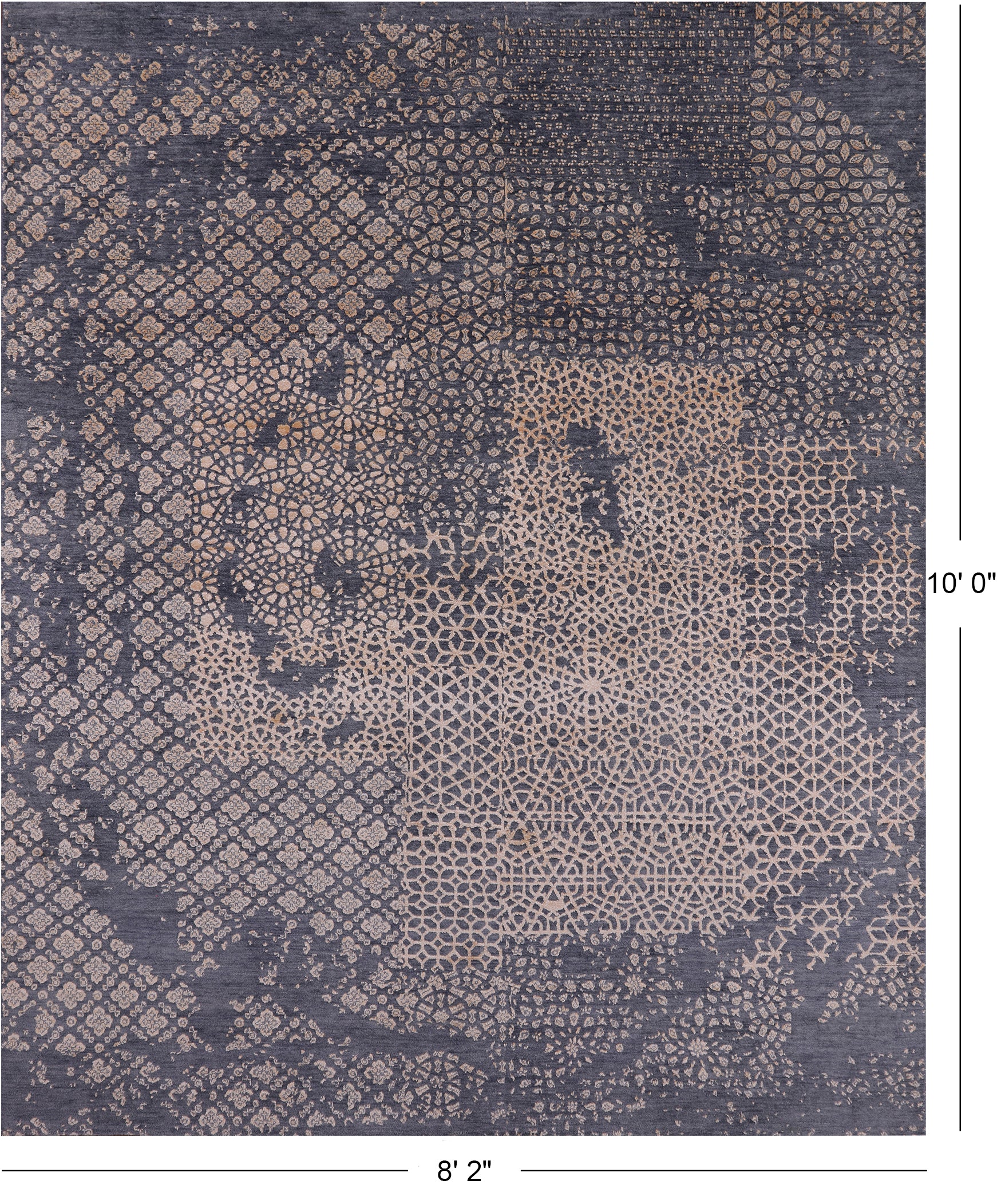 Grey Abstract Modern Hand Knotted Wool & Silk Rug - 8' 2" X 10' 0" - Golden Nile