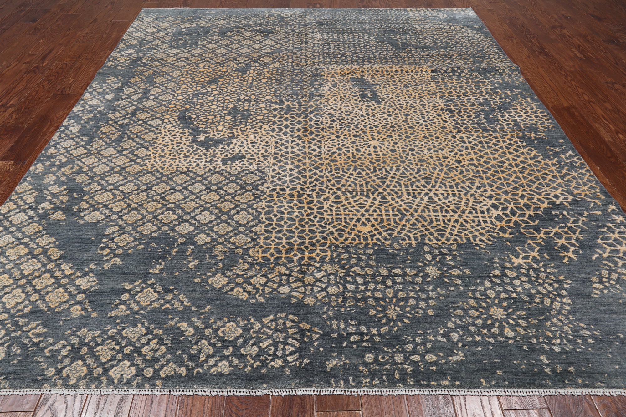 SUPER SALE Grey Abstract Modern Hand Knotted Wool & Silk Rug - 8' 2" X 10' 0"