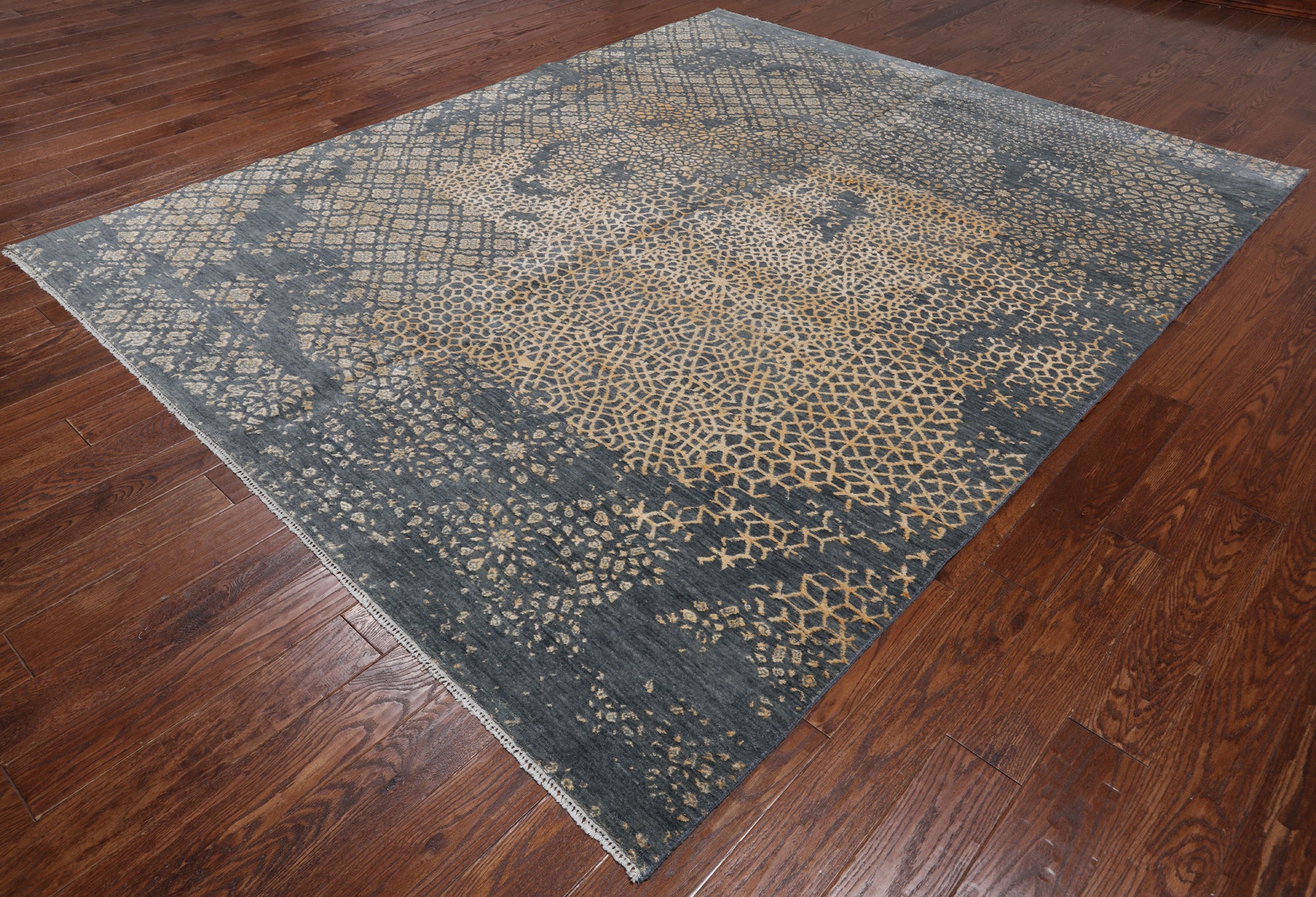 SUPER SALE Grey Abstract Modern Hand Knotted Wool & Silk Rug - 8' 2" X 10' 0"