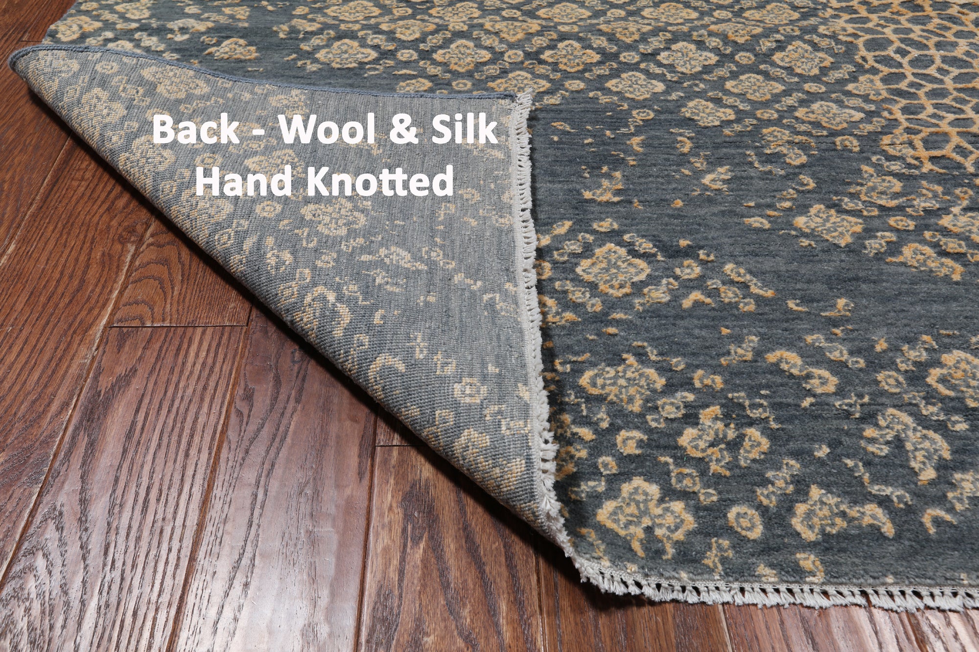 SUPER SALE Grey Abstract Modern Hand Knotted Wool & Silk Rug - 8' 2" X 10' 0"