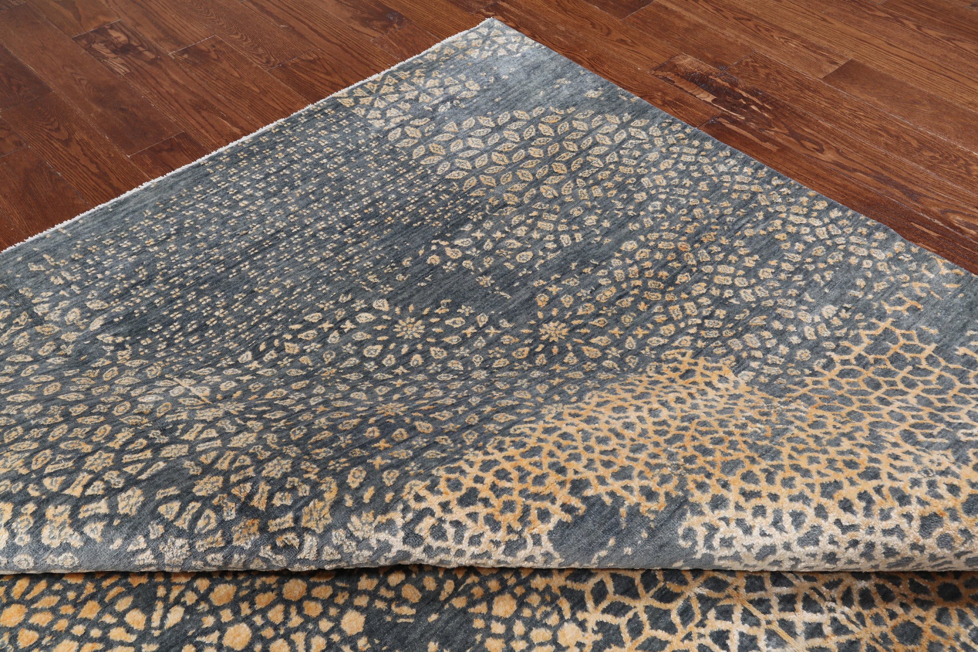 SUPER SALE Grey Abstract Modern Hand Knotted Wool & Silk Rug - 8' 2" X 10' 0"