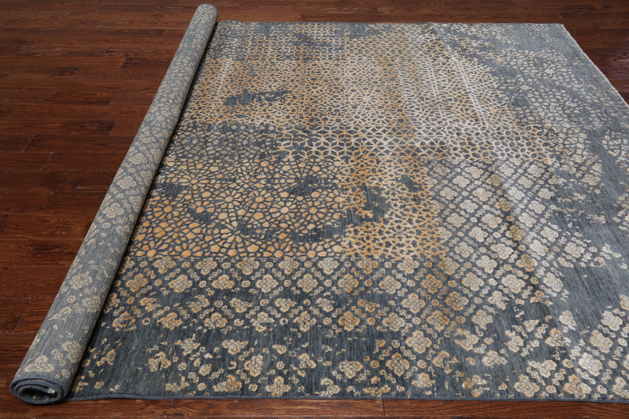 SUPER SALE Grey Abstract Modern Hand Knotted Wool & Silk Rug - 8' 2" X 10' 0"