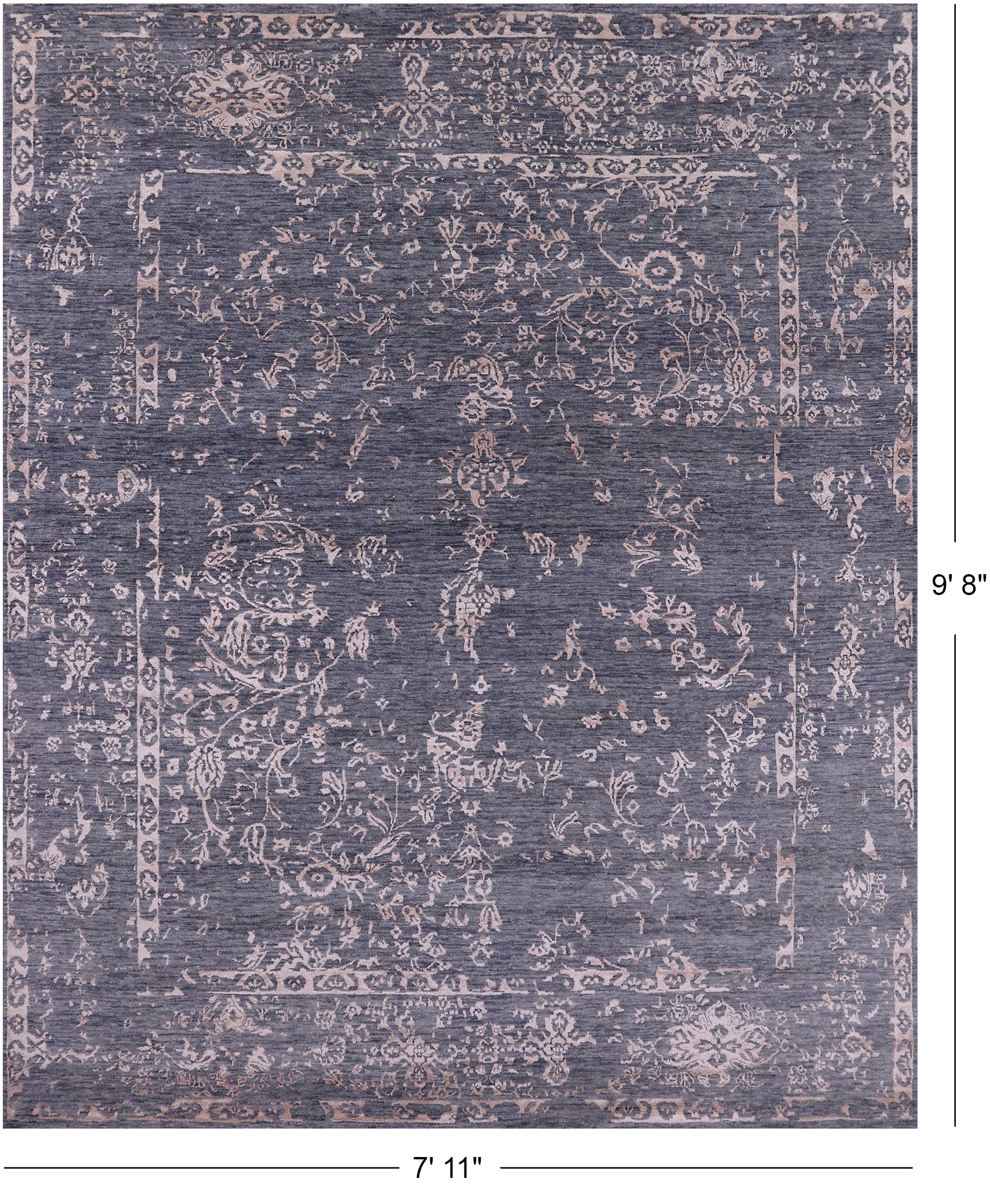 Grey Contemporary Hand Knotted Wool & Silk Rug - 7' 11" X 9' 8" - Golden Nile