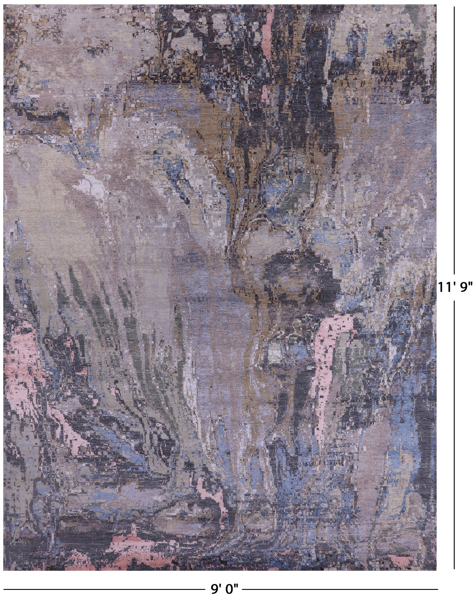 Contemporary Hand Knotted Wool & Silk Rug - 9' 0" X 11' 9" - Golden Nile