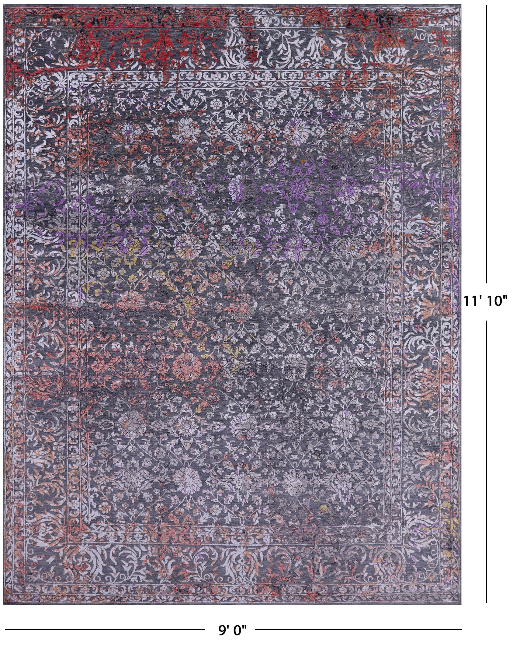 Contemporary Hand Knotted Wool & Silk Rug - 9' 0" X 11' 10" - Golden Nile
