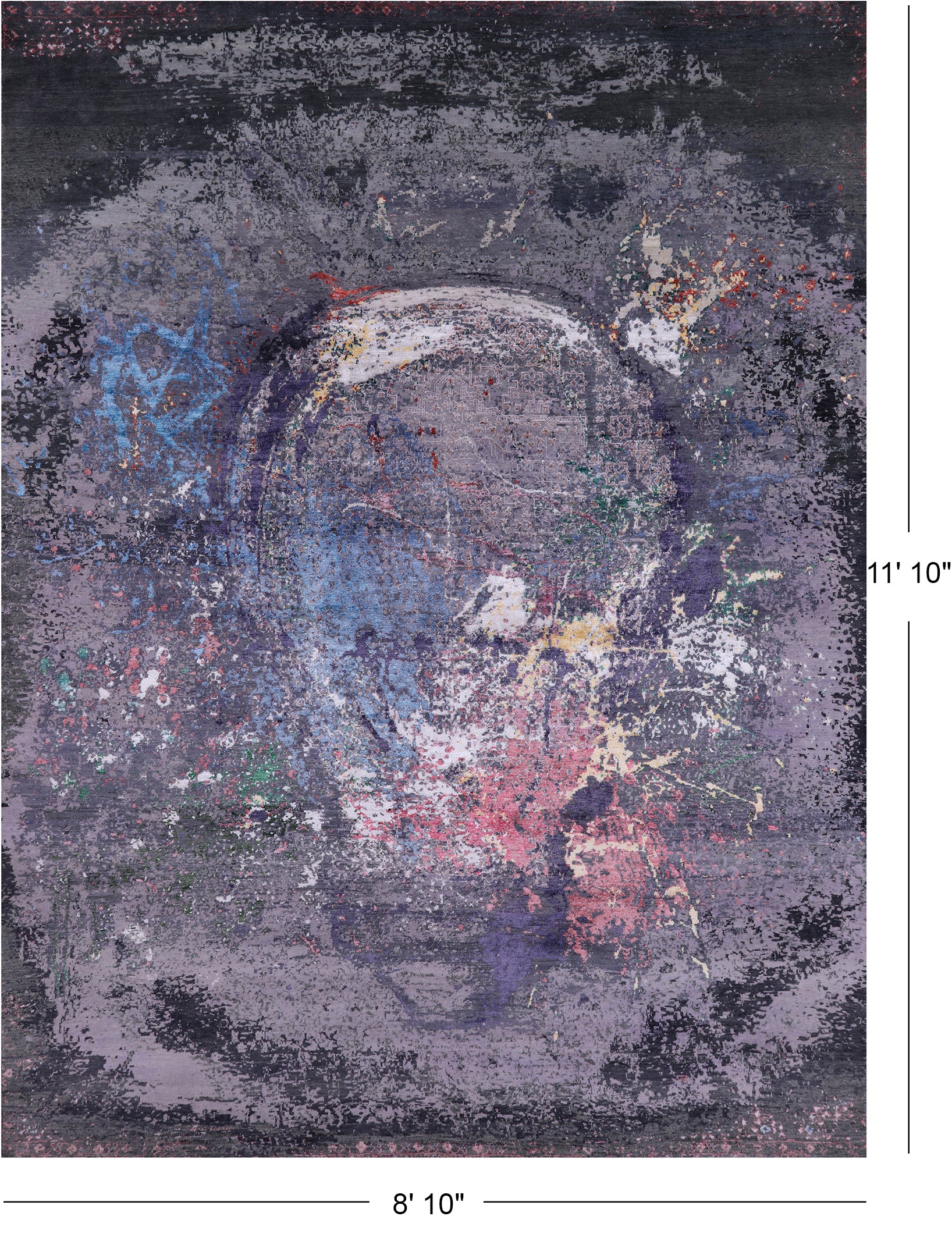Contemporary Hand Knotted Wool & Silk Hot Air Balloon Design Rug - 8' 10" X 11' 10" - Golden Nile