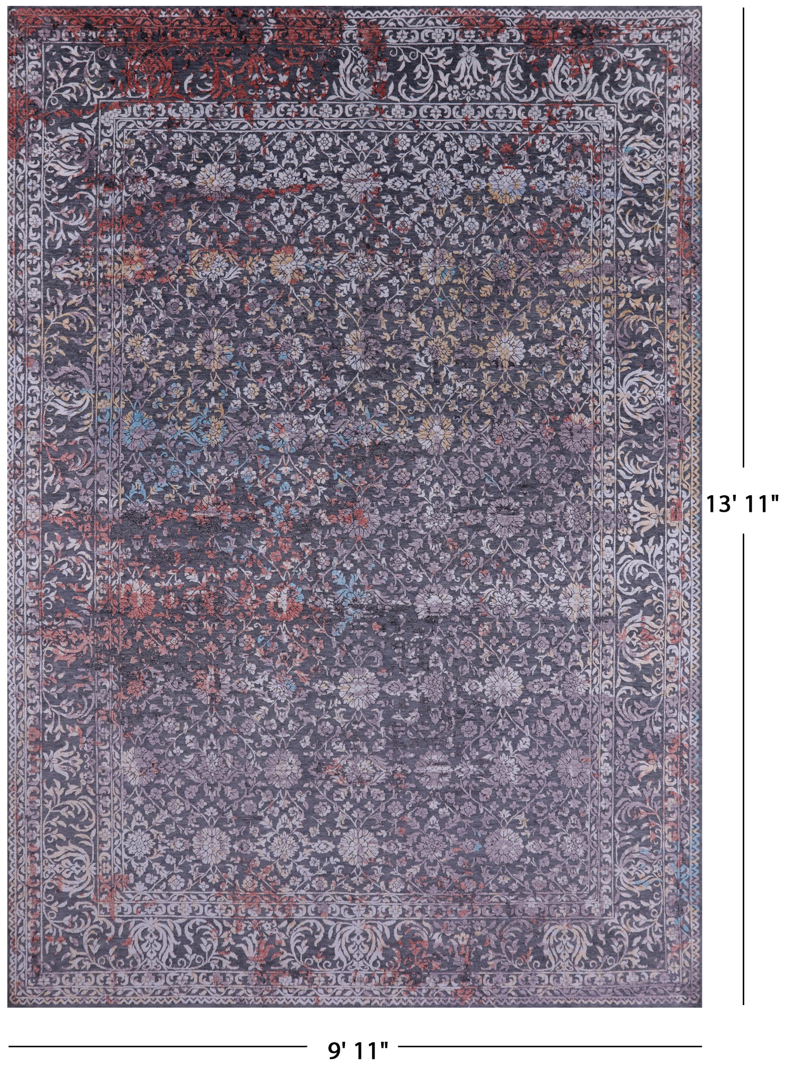 Grey Modern Handmade Wool & Silk Rug - 9' 11" X 13' 11" - Golden Nile