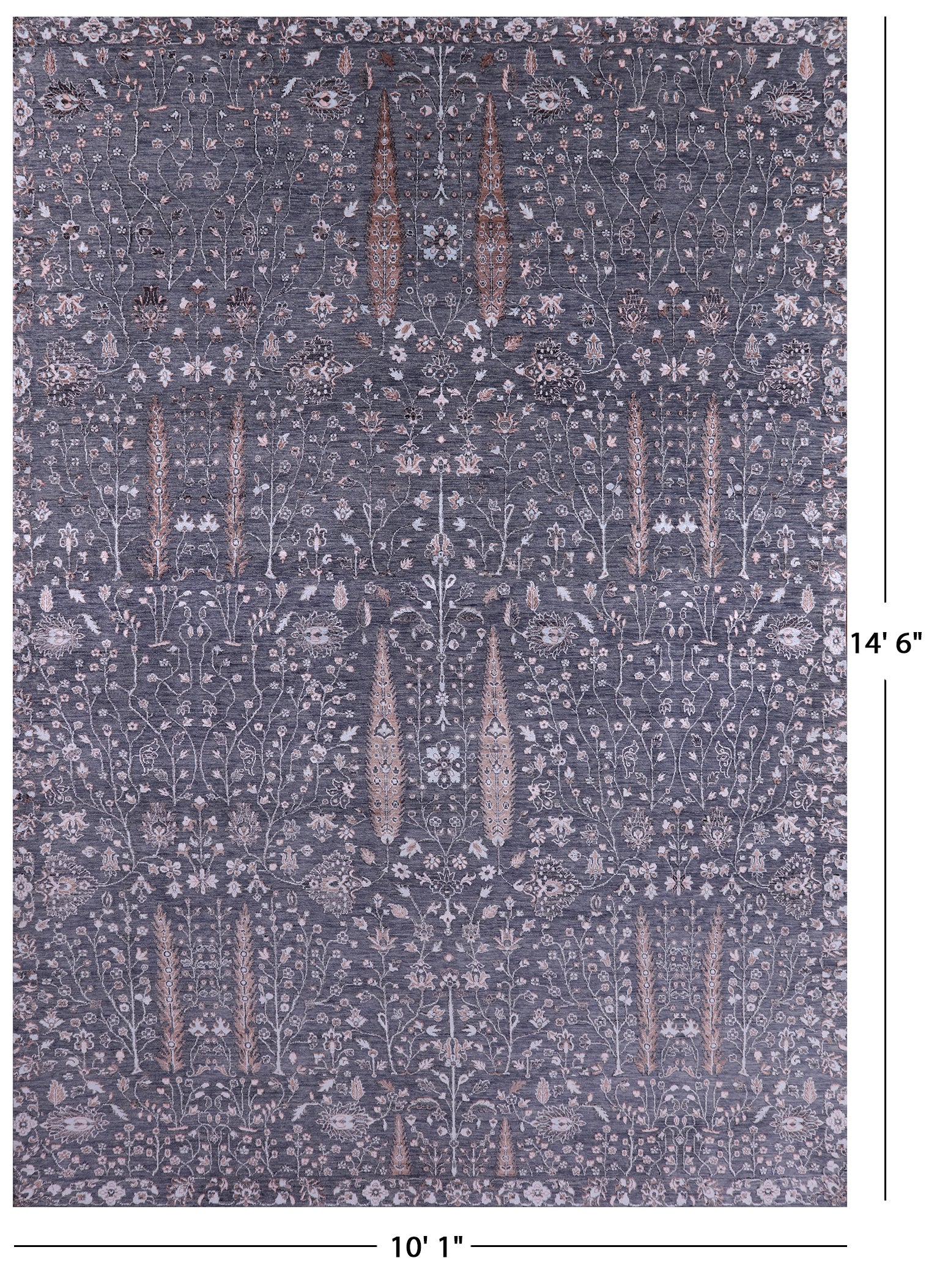 Grey Persian Ziegler Hand Knotted Wool & Silk Rug - 10' 1" X 14' 6" - Golden Nile