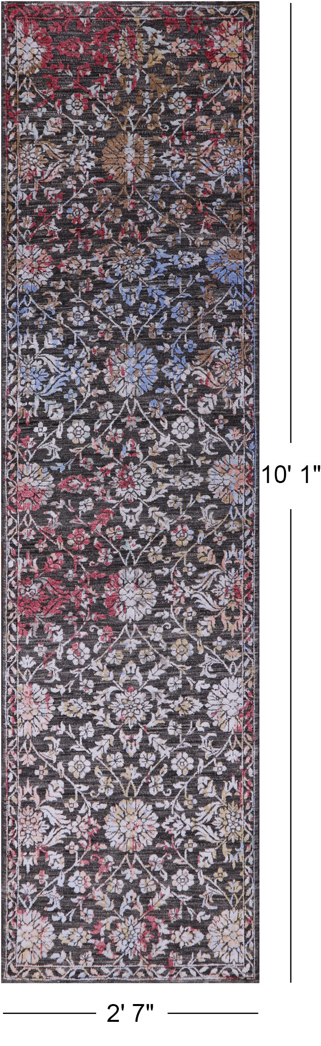 Grey Modern Handmade Wool & Silk Runner Rug - 2' 7" X 10' 1" - Golden Nile