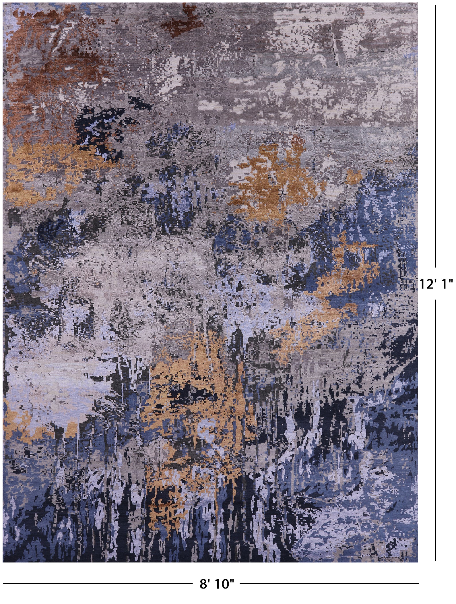 Abstract Modern Hand Knotted Wool & Silk Rug - 8' 10" X 12' 1" - Golden Nile